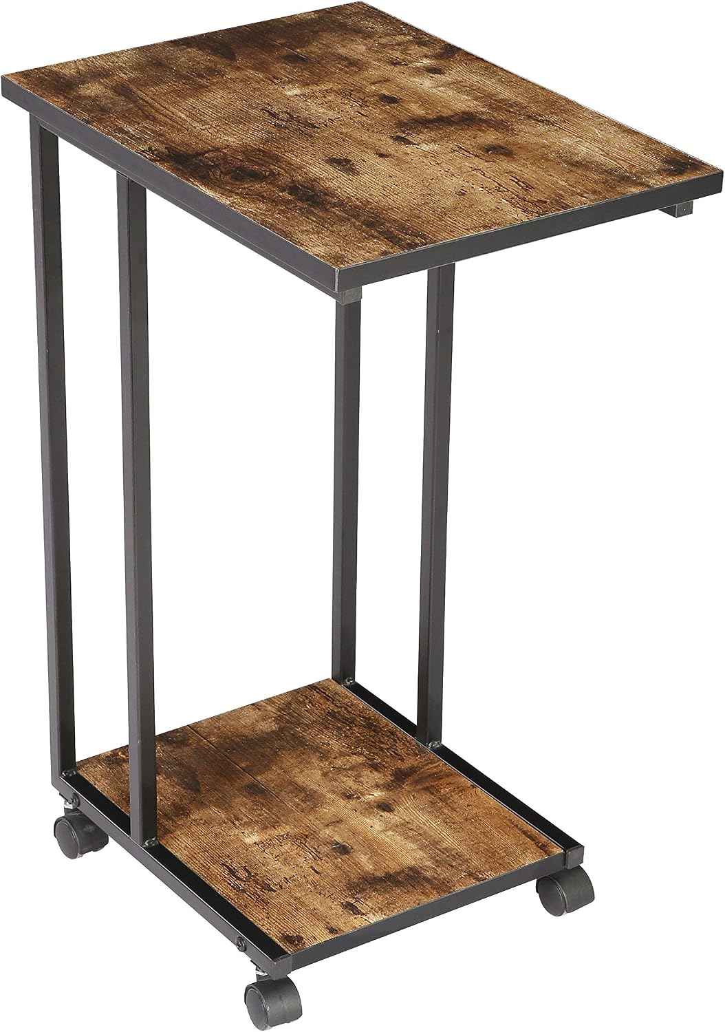 JJS Side End C Table for Sofa, Living Room Couch Table Snack Table That Slide Under for Small Spaces, Rustic Brown