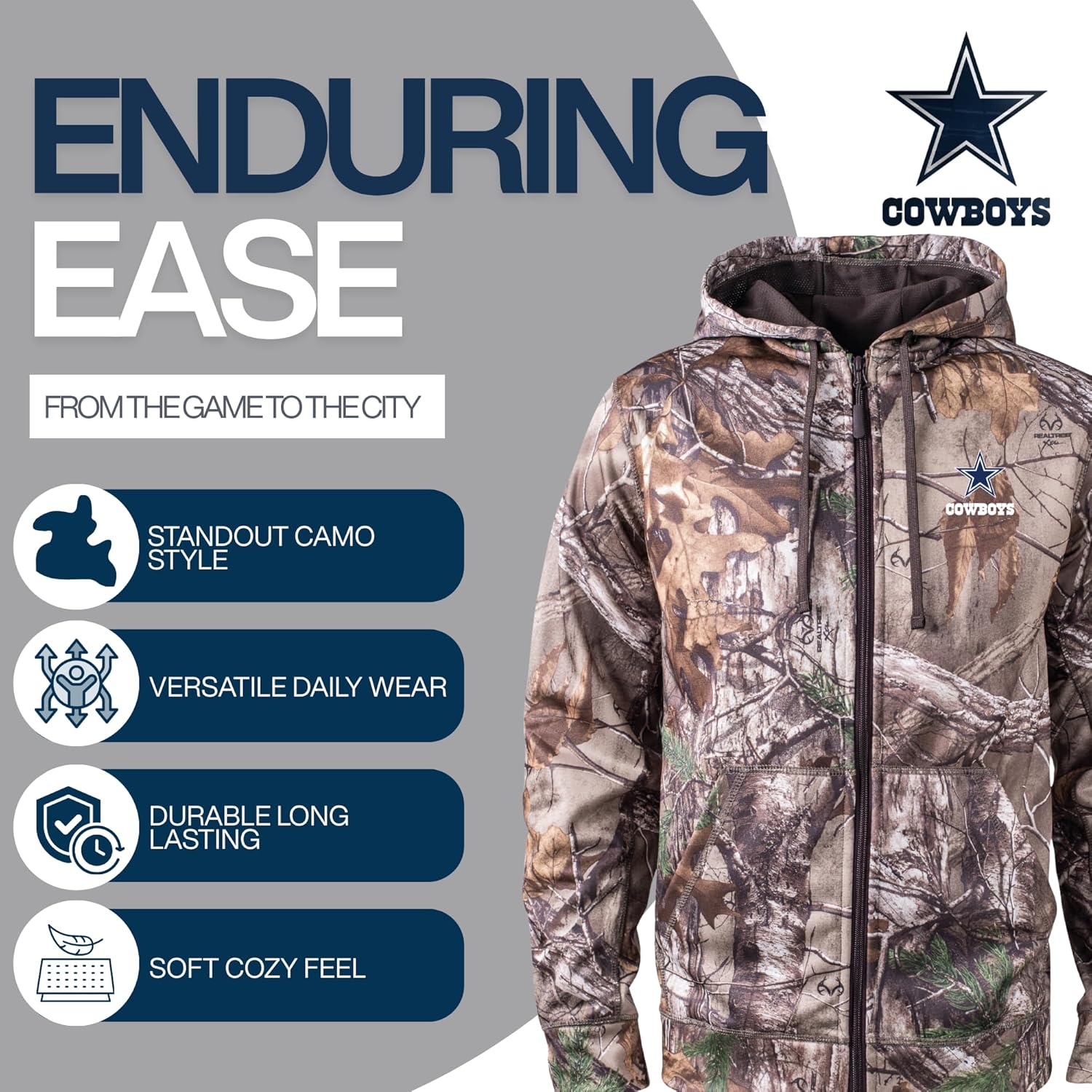 Dunbrooke Men's Realtree Camo NFL Trophy Tech Fleece Full-Zip Hoodie