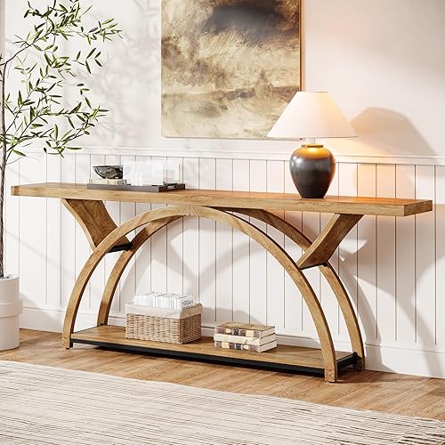 Miniatura 4 de Tribesigns Mesa consola de 70.87 pulgadas, mesa industrial para sofá detrás del sofá con 2 niveles de estantes de almacenamiento para sala de estar,