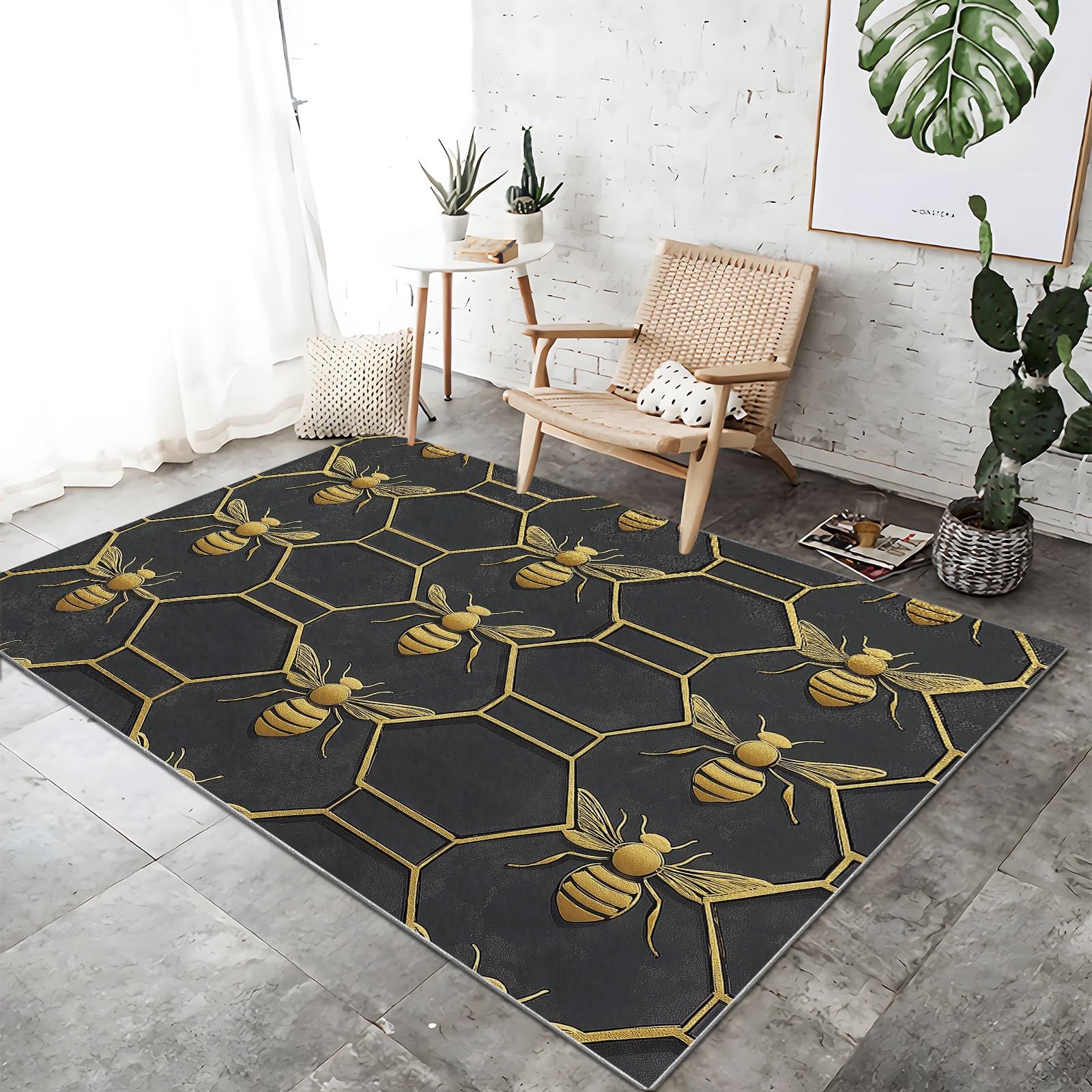 Tapis abeilles antidérapant en flanelle lavable pour chambre d'enfant