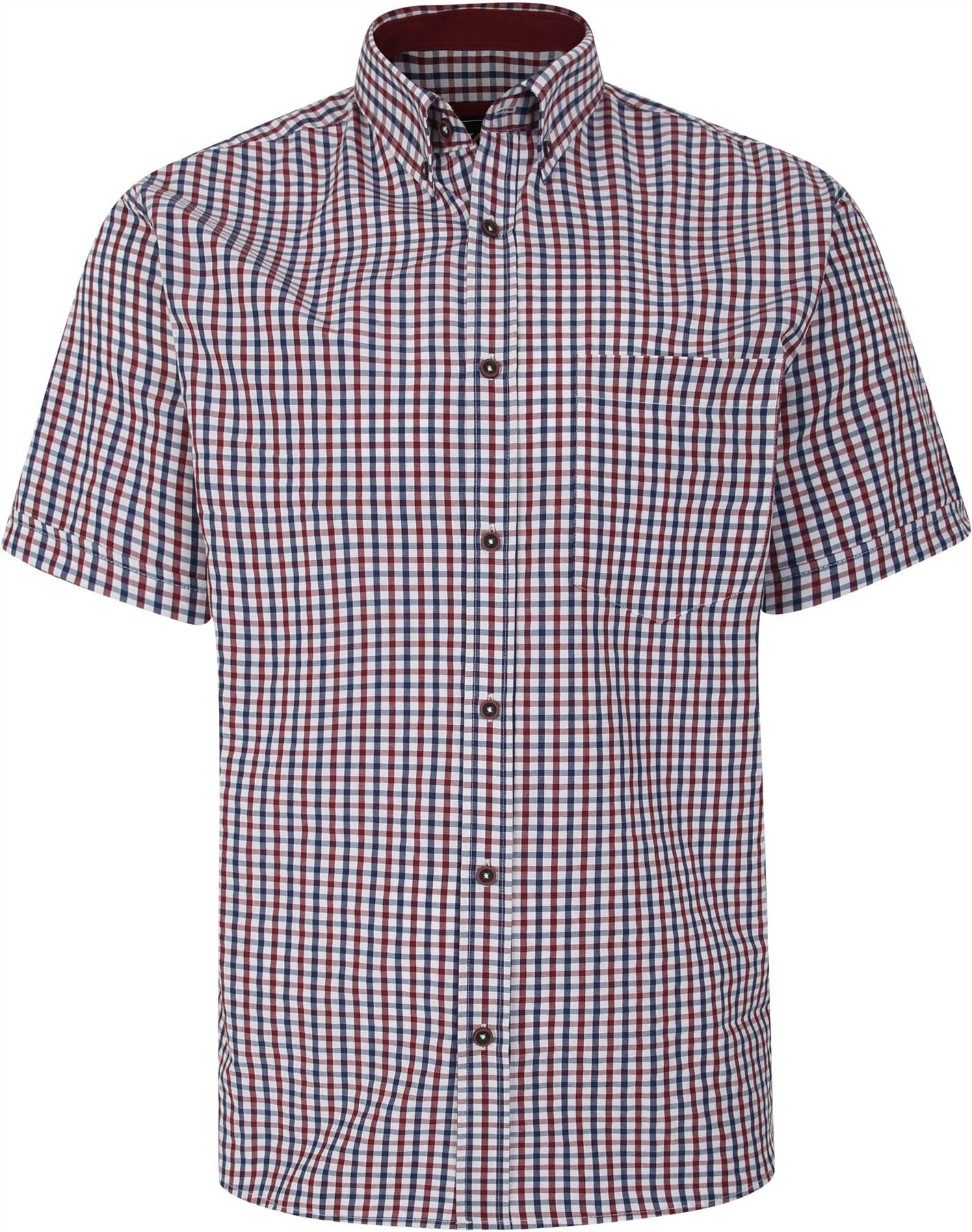 Kam Men's Wine Classic Gingham Shirt Short Sleeve Casual Chest Pocket Collared Plus Size 2XL-8Xl 6287 (Uk, Alpha, 4XL, Plus, Regular, )