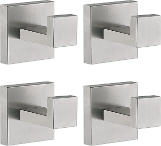 Towel Hooks for Bathrooms, Brushed Nickel Towel Hook for Kitchen Bathroom, SUS304 Stainless Steel Coat Hook, Square Heavy Duty Holder Robe Hooks for Hanging Towels, Coats, sponges, Wall Mount, 4 Pack