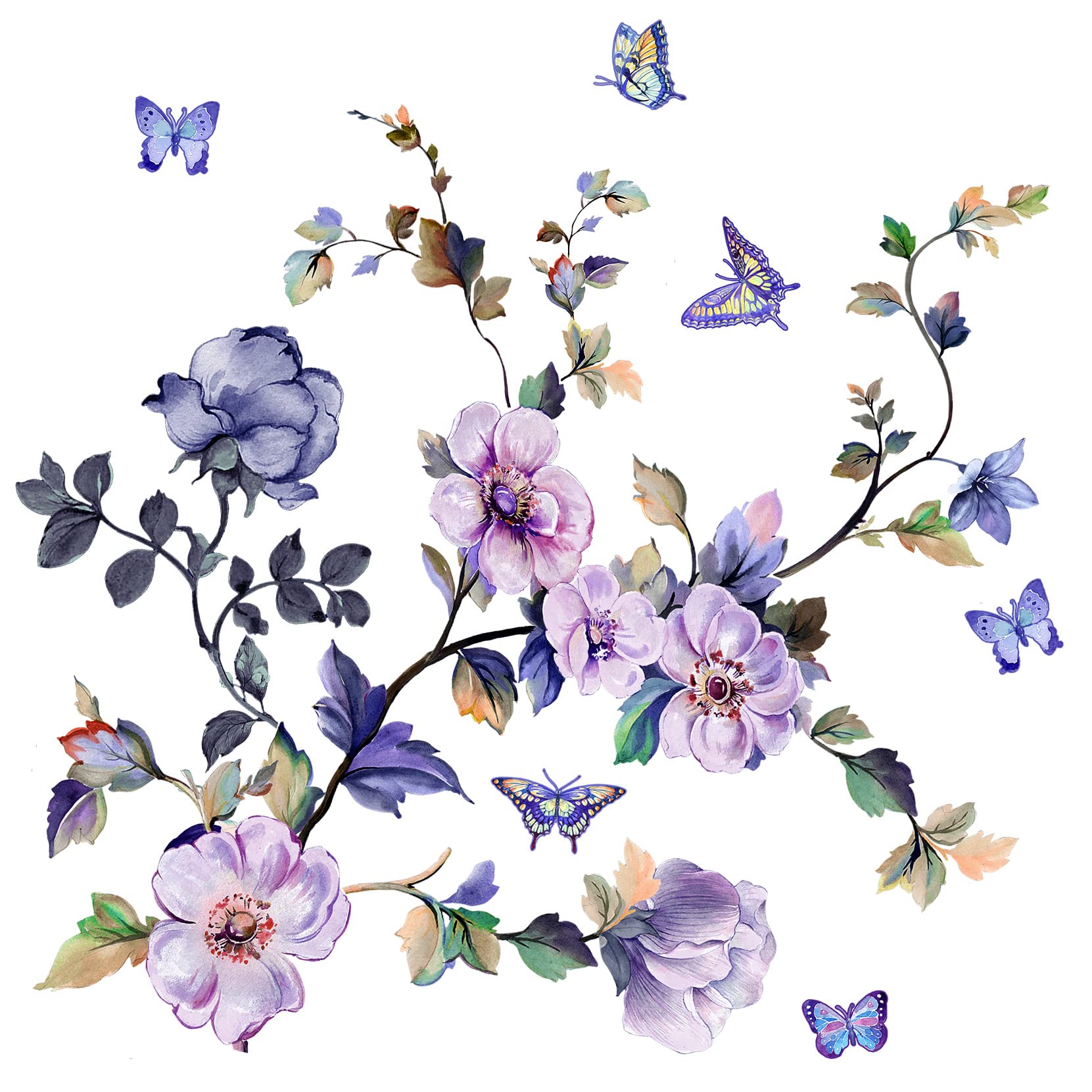 Romantico acquerello floreale decalcomania da parete bouquet viola adesivo da parete fai da te rimovibile Peel and Stick fiore arte murale per soggiorno camera da letto comodino ingresso studio
