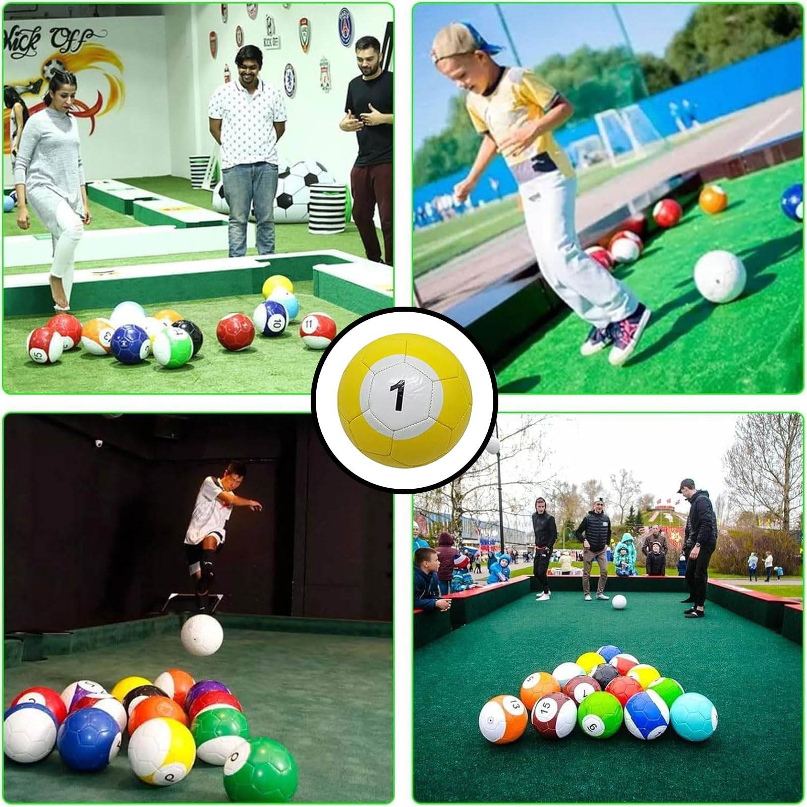 Aufblasbare Billard-Fußball-Fußball-Snooker-Bälle, Tischspiele, 16-teiliges Leder-Fußball-Pool-Kick-Billard-Set, riesiges Snooker-Straßenspiel, für Garten-Hinterhof-Spielzimmer