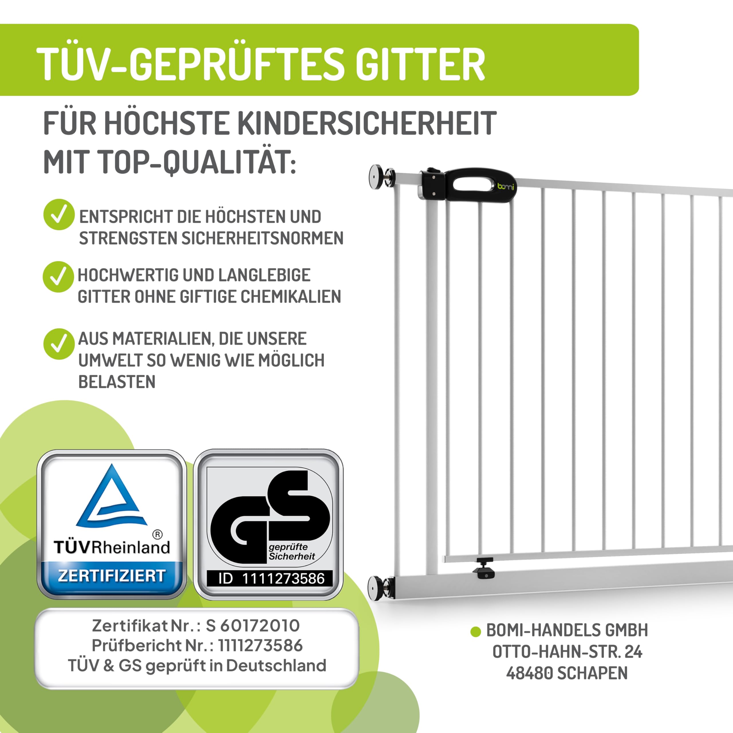 BOMI Kindertreppen Gitter XXL Merle Gittertür aus Metall Weiss Baby Schutzgitter Tür Kindersicherheit Breite 93-101 cm