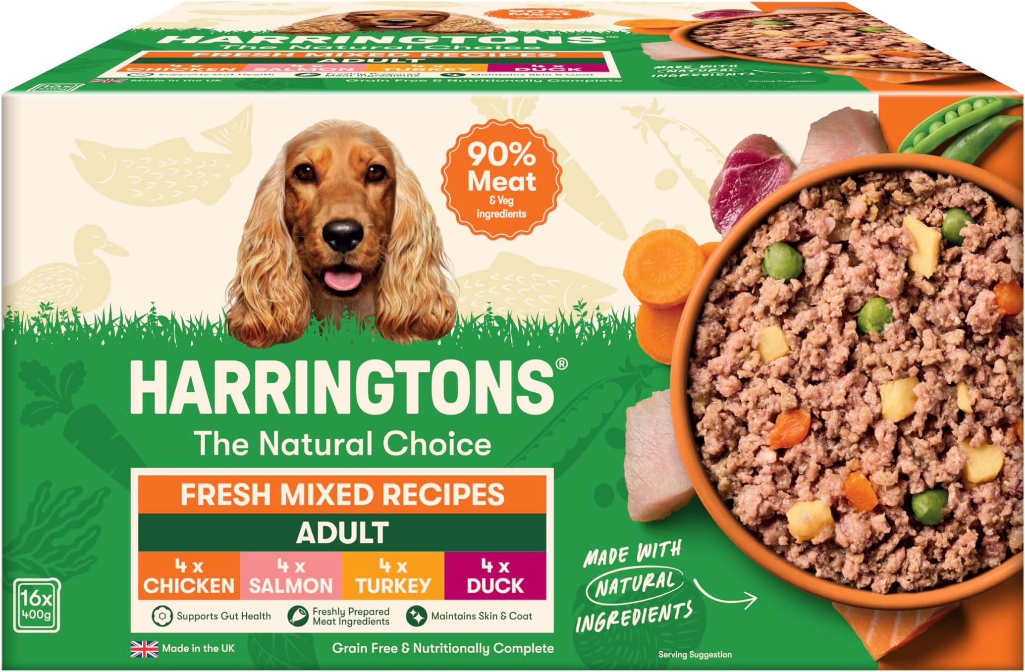 Harringtons Complete Wet Tray Grain Free Hypoallergenic Adult Dog Food Mixed Bumper Pack 16x400g - Chicken, Salmon, Turkey & Duck - Made with All Natural Ingredients