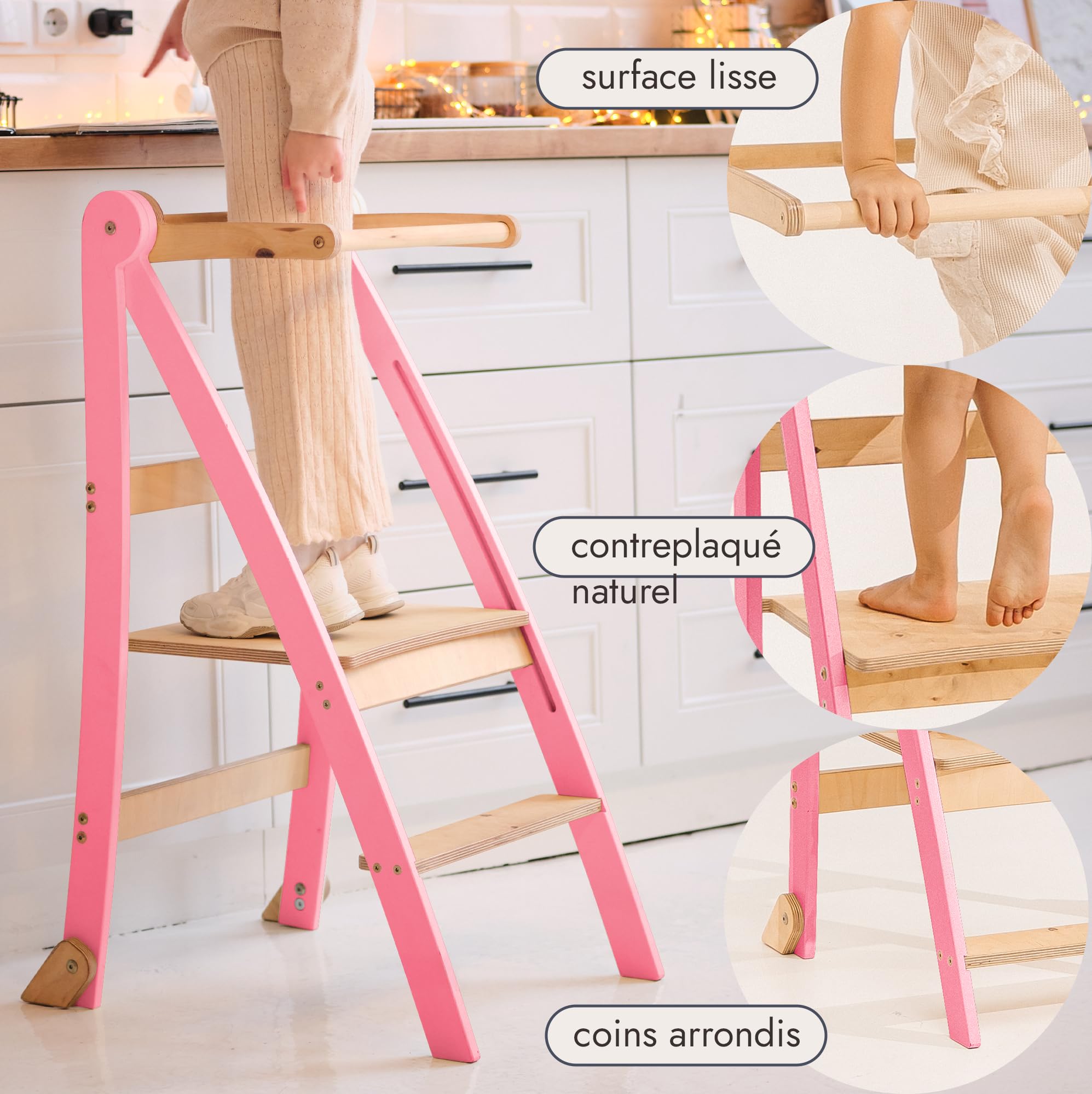 Goodevas Montessori Leader en bois - Gain de place - Échelle d'apprentissage pliable - Tabouret pour enfants - Escalier pliable pour enfants - Échelle d'apprentissage avec protection anti-basculement