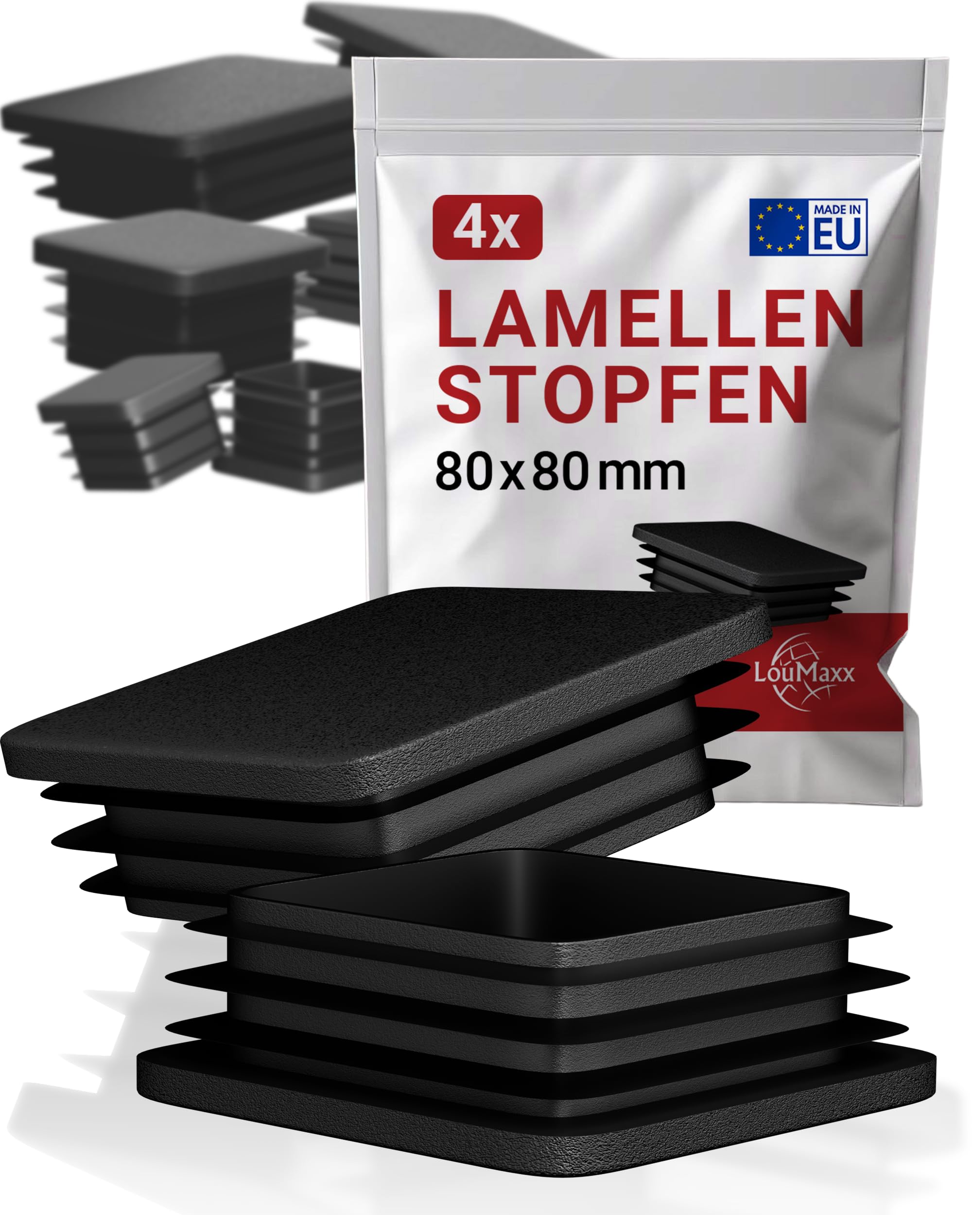 EMFA Lamellenstopfen 80x80 mm Grau für Vierkantrohre, 20 Stück | Rohrstopfen, Vierkantstopfen, Rohrabdeckung, PE-Kunststoff EMFA Lamellenstopfen 80x80 mm Grau für Vierkantrohre, 20 Stück | Rohrstopfen, Vierkantstopfen, Rohrabdeckung, PE-Kunststoff