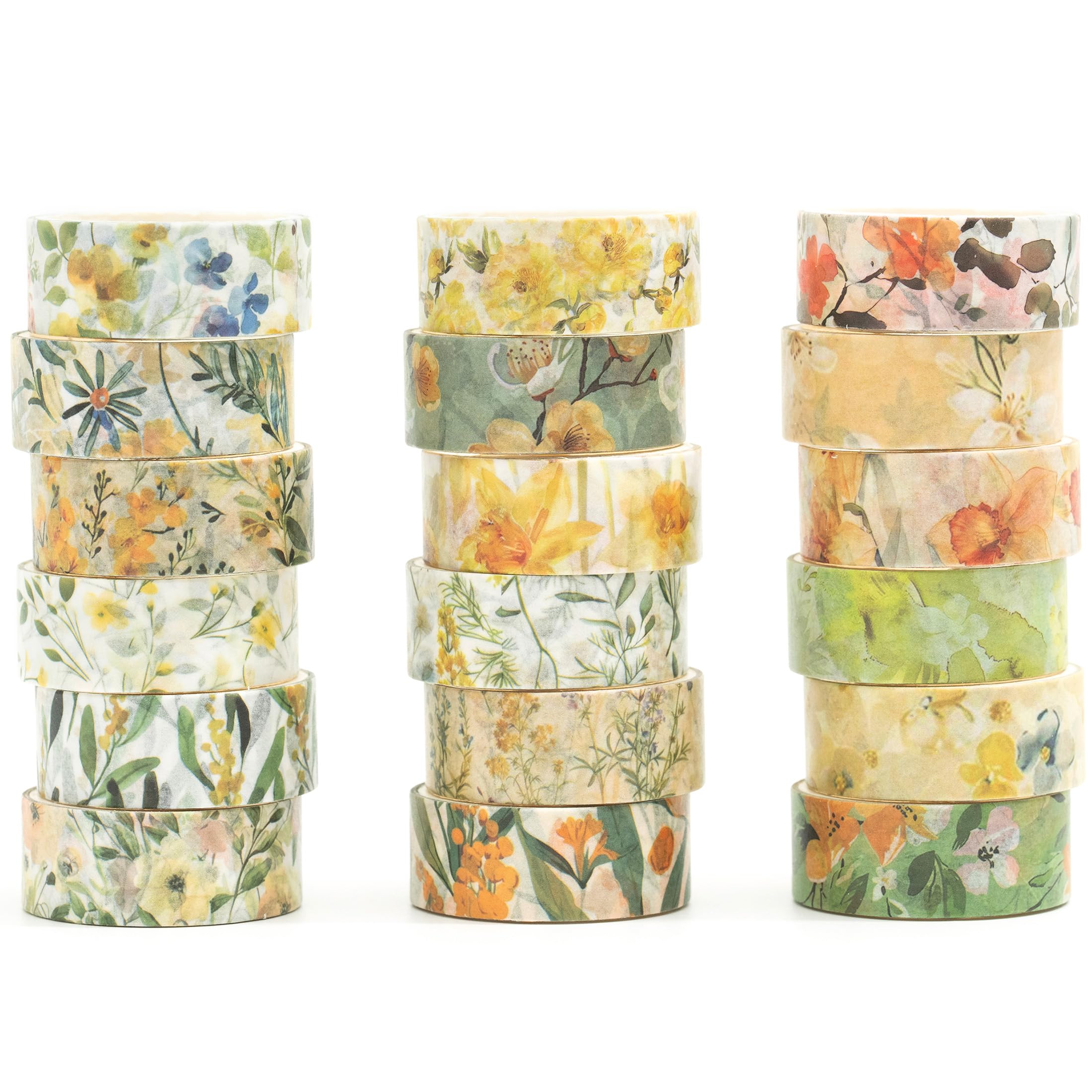 Songdao 18 Rolls Blossom Washi Tape Set Floral Arts Adhesive Tapes Flowers Garden Decorative Masking Tape Sets for Craft, Kids, Scrapbook, DIY, Gift Wrapping (Golden Harvest)