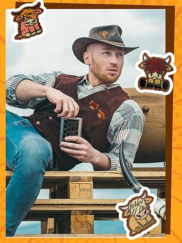 Miniatura 2 de Tigeen 30 parches para planchar con diseño de vaca de las tierras altas para sombreros, parches bordados del oeste, parches bordados de estilo