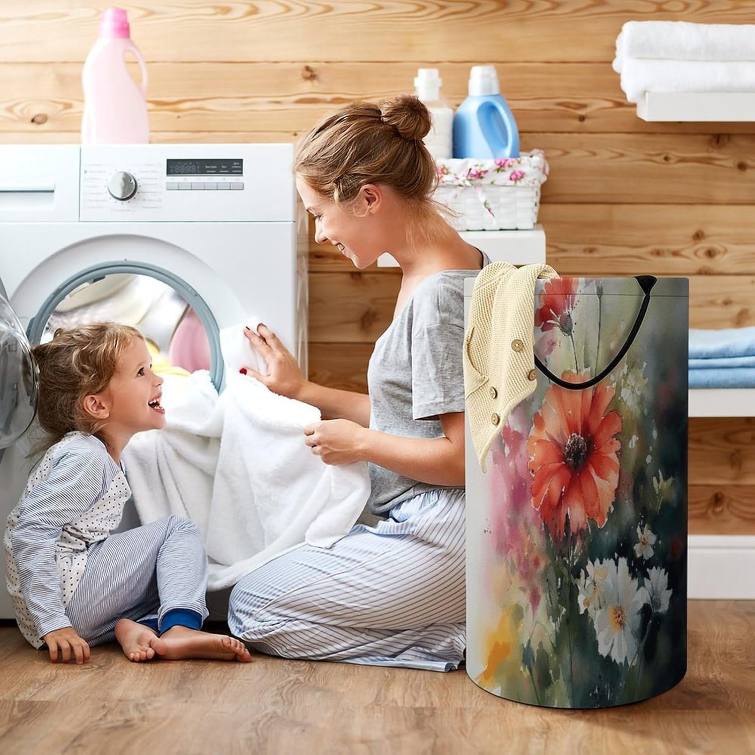 Watercolor Painting Laundry Hamper Large Collapsible Laundry Basket with Handles Waterproof Clothes Hamper Portable Dirty Clothes Basket for Bedroom Laundry Room Closet Bathroom