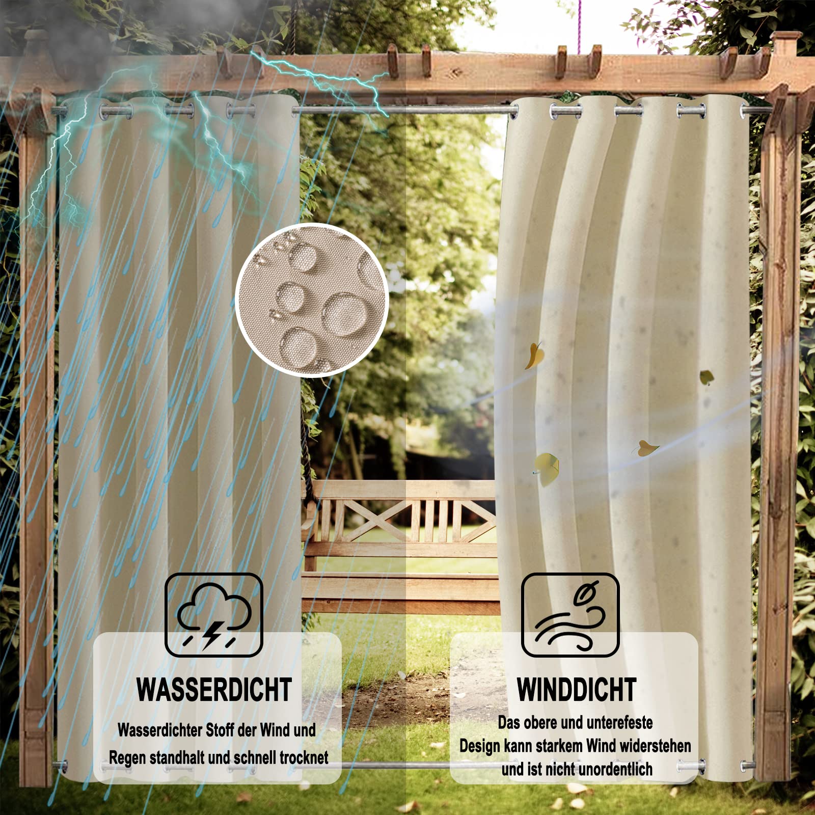 1 Stück Outdoor Vorhang mit Ösen, Benutzerdefinierte Größe Outdoor Vorhang Wetterfest, 24 Farben Benutzerdefinierte Sichtschutz&Sonnenschutz Outdoorvorhänge für Balkon Terrasse Veranda Pergola