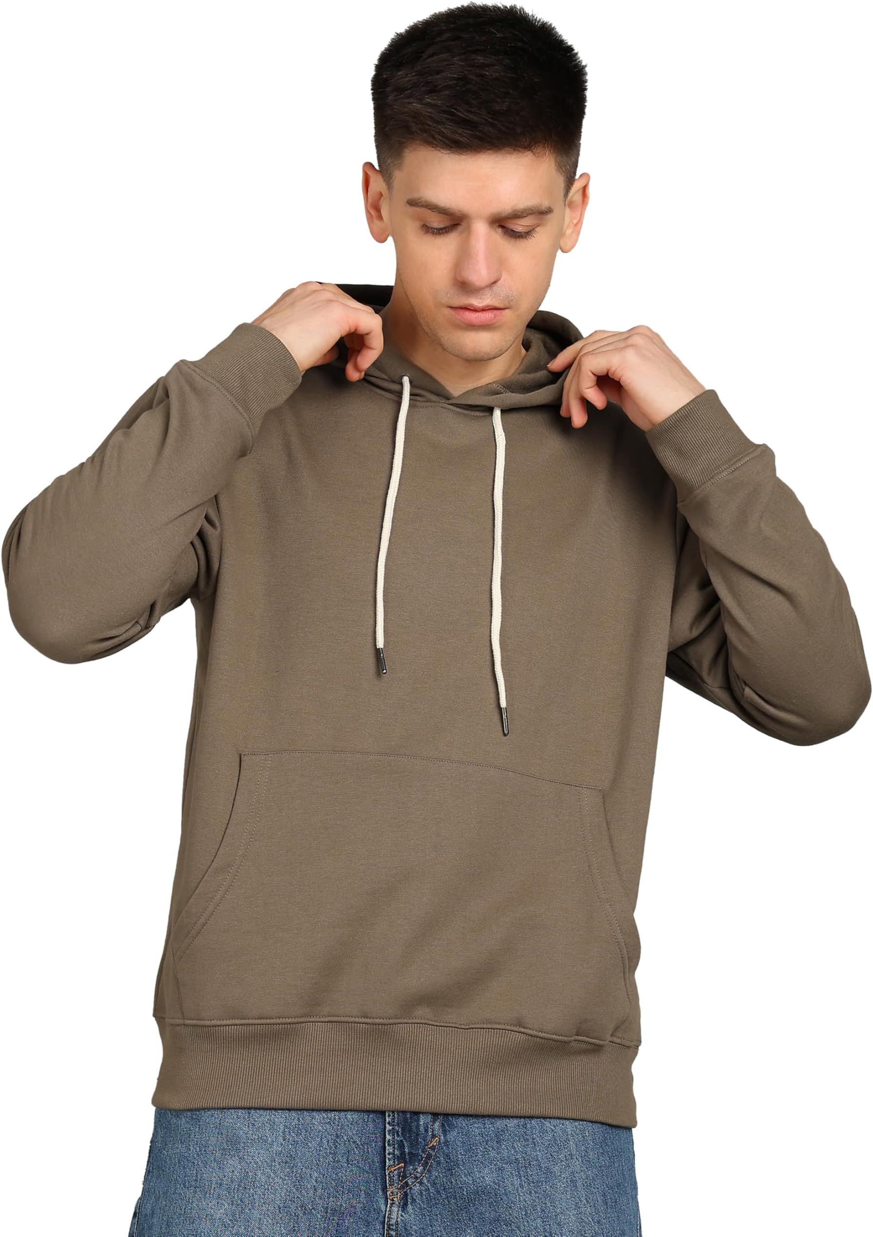 Alan Jones Clothing Men’s Solid Hooded Sweatshirt | Drawstring Hood, Kangaroo Pocket, Ribbed Hem | Regular Fit | Sizes S–5XL | Multiple Colors