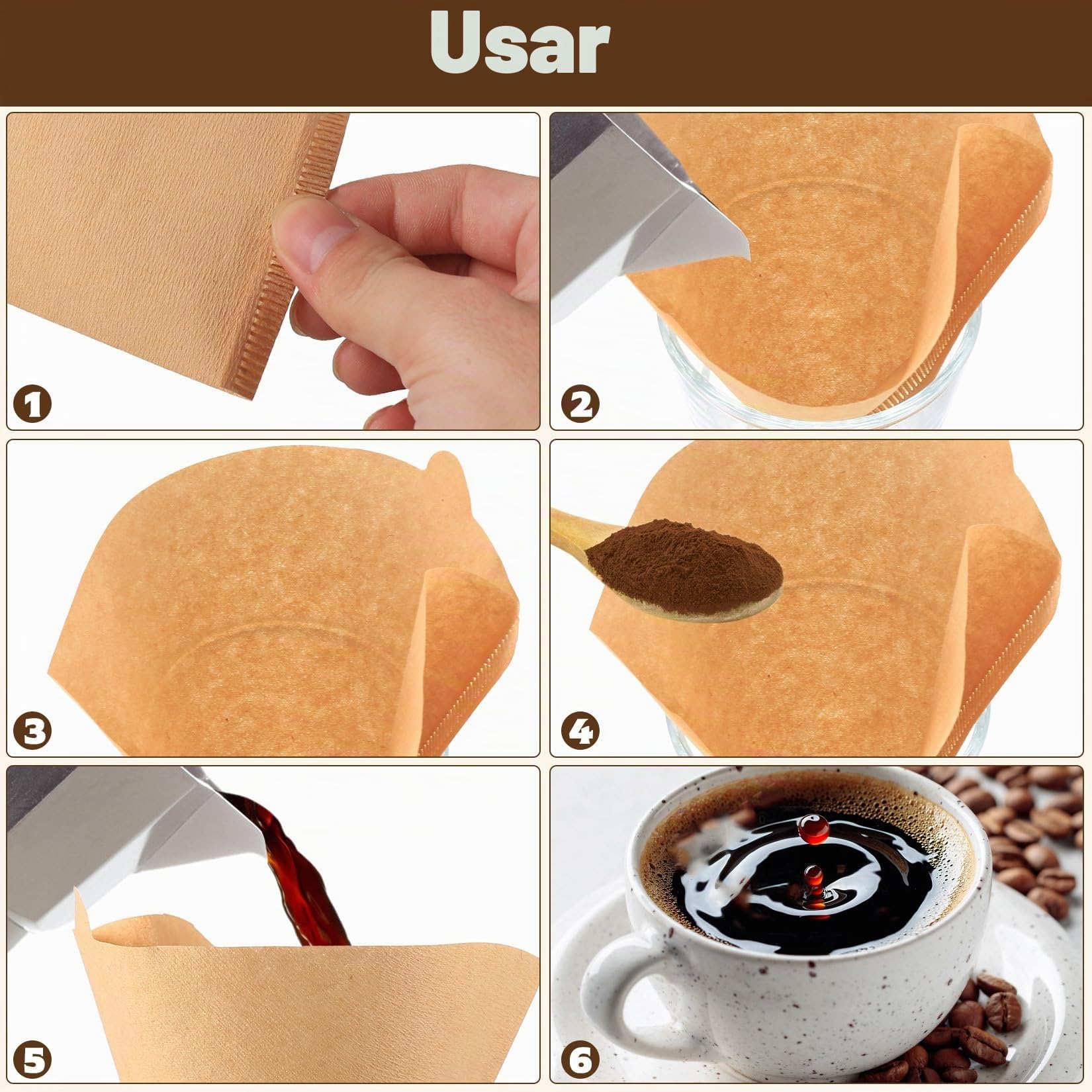 200 Pcs Filtros de Papel Número 2, Filtro de Café de Papel de Filtro de Cafés en Forma de V Tamaño 02, pPapel de Filtros de Café de Cono para Cafetera de Goteo(marrón, 2-4 Tazas)