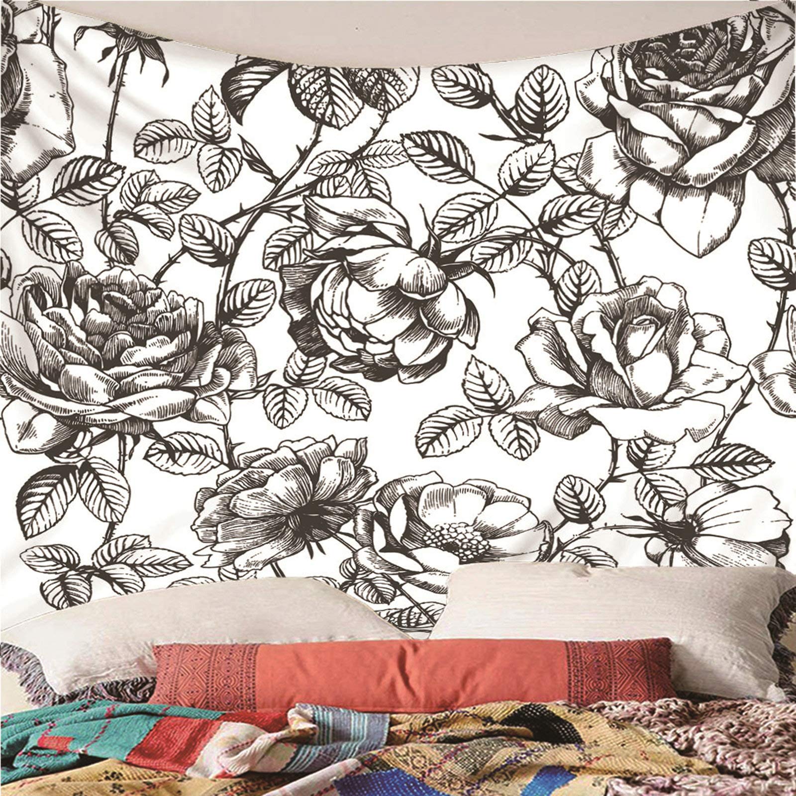 Banemi Gobelin 3D, Trippy sypialnia gobelin czarny biały kwiat róży dekoracje domowe poliester 260 x 240 cm