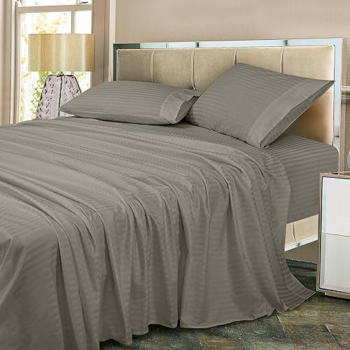 Miniatura 6 de ROYALE LINENS Juego de sábanas de 300 hilos 100% algodón peinado de fibras largas, sábanas de 4 piezas tamaño Queen, 1 sábana bajera, 1 encimera y 2