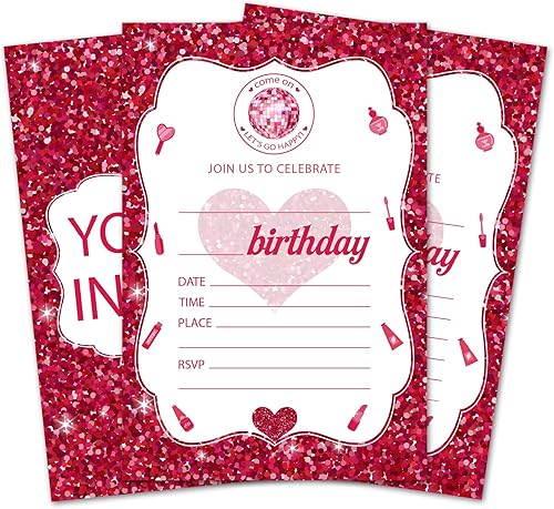 Miniatura 21 de Tarjetas de invitación de cumpleaños con lazo rosa, invitaciones de fiesta de cumpleaños para niñas, decoraciones y suministros para fiestas de
