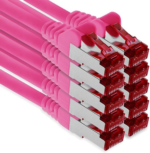 1aTTack.de 3.0m CAT6 Kabel sieciowy LAN RJ45 1000 Mbit, 10 szt. – magenta | S-FTP, kabel patch Ethernet, kabel LAN, do r