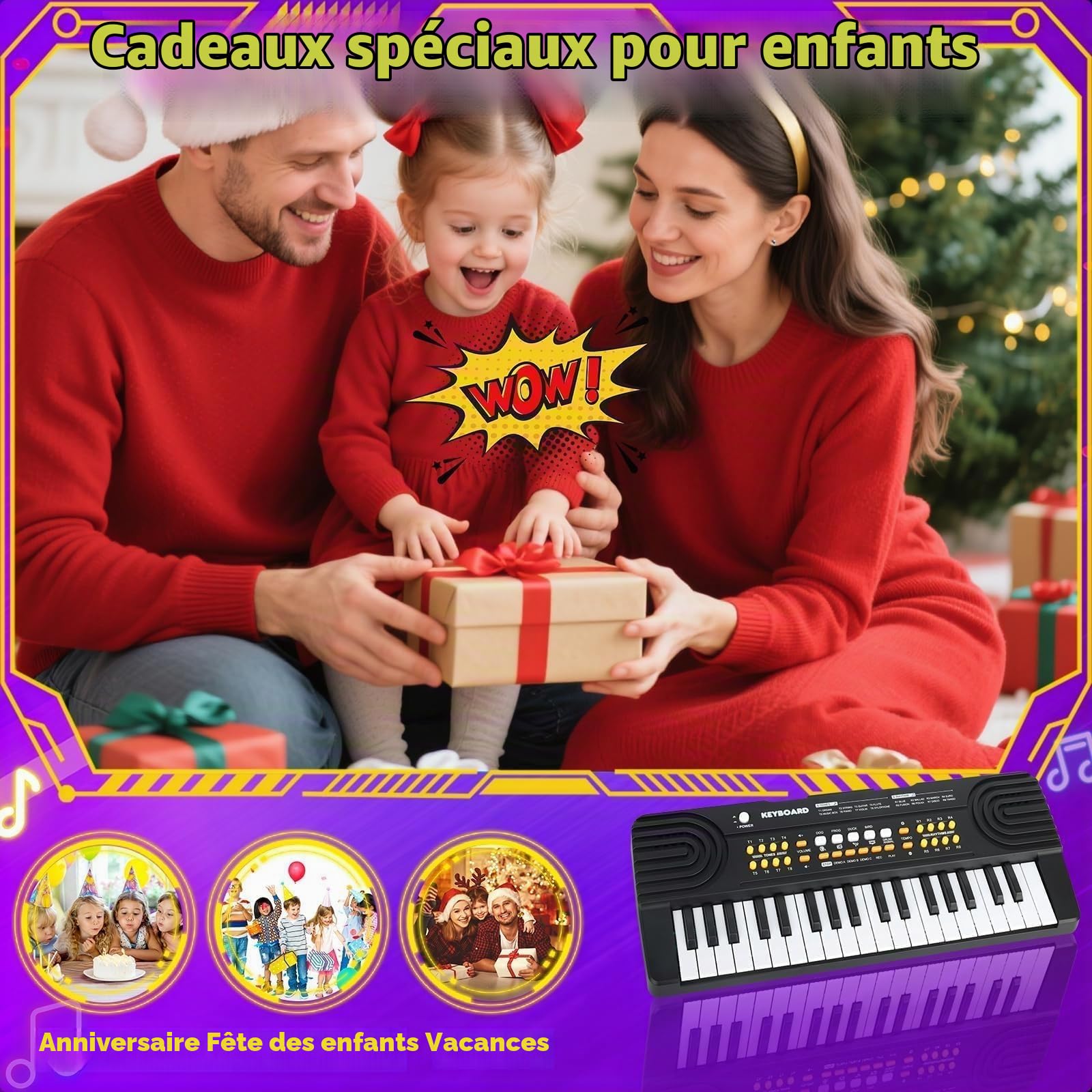 Clavier Piano pour Enfants 3-7 Ans Clavier 37 Touches Clavier Électronique Portable avec Microphone Jouet Musical Éducatif et Cadeau Populaire pour Garçons et Filles (Noir)
