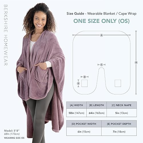 Miniatura 6 de Manta Berkshire Primalush para vestir, capa acogedora con bolsillos de felpa para adultos y adolescentes, ciruela (Plum Smoke)