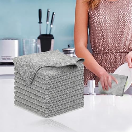 Grey Microfiber Cleaning Cloths Set Ultra Absorbent Lint Quick Dry Reusable Towels for Car Kitchen Dishes Electronics(10PCS)