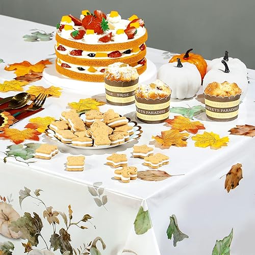 Miniatura 5 de Mantel de plástico con diseño de calabaza, hojas de cosecha de otoño, suministros de fiesta de Acción de Gracias, 54 x 108 pulgadas (paquete de 3)