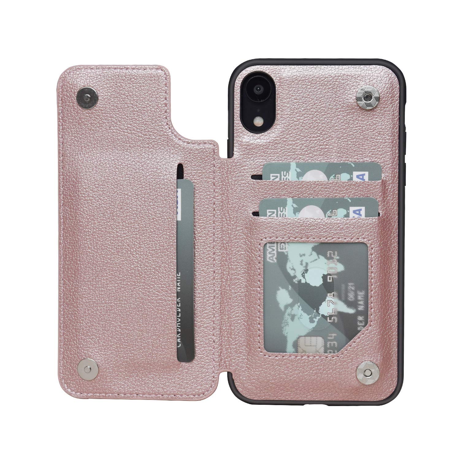 ACXLIFE Protective Cover with Card Slot Holder and Leather Magnetic Closure Case for iPhone XR 6.1Inch (Rosegold)