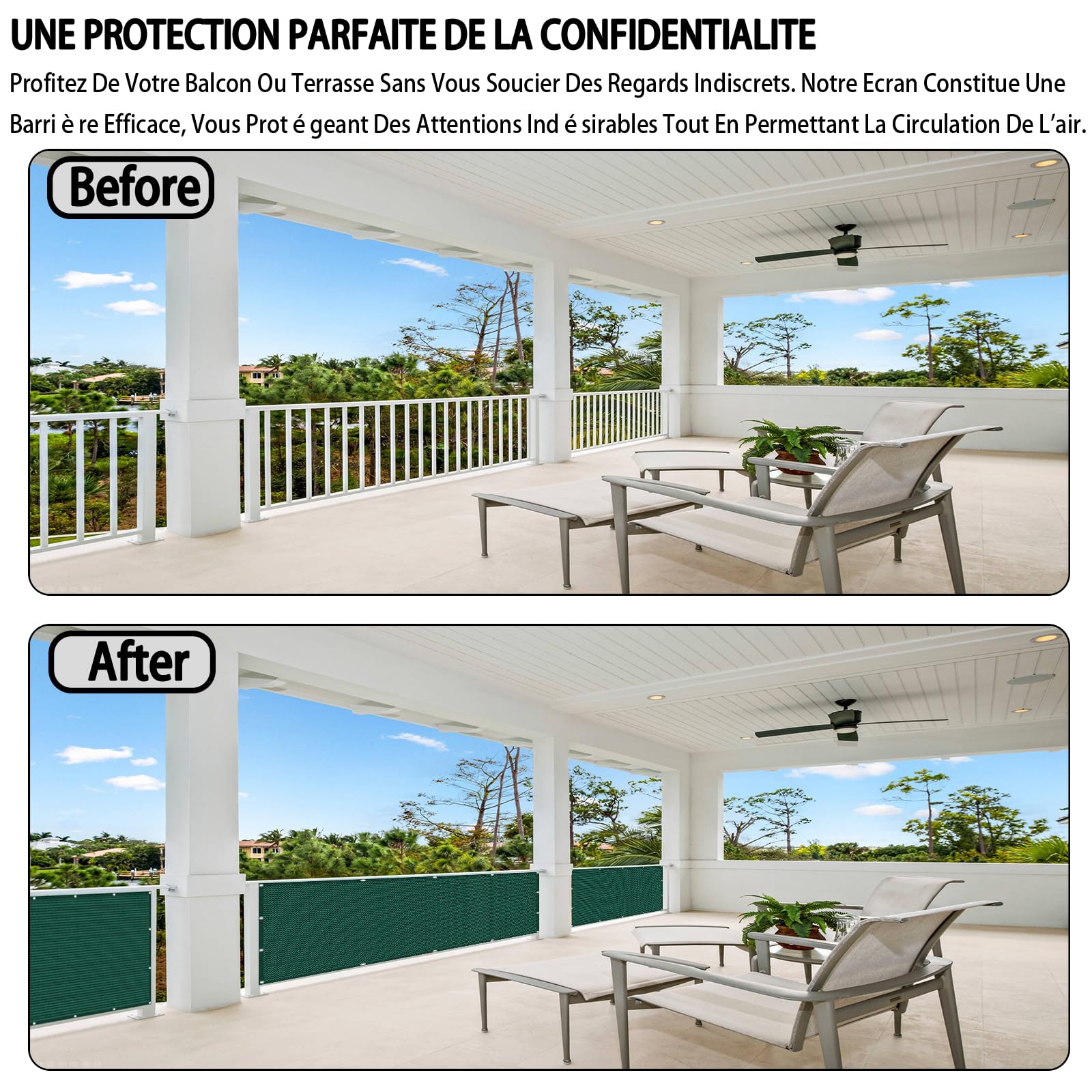 Copri Ringhiera Balcone 215 x 1000 cm Tessuto HDPE da 220 G/M², Leggera e Durevole, Recinzione Copri Ringhiera Balcone con Funi e Fascette per Recinzione, Esterni, Terrazzo, Verde