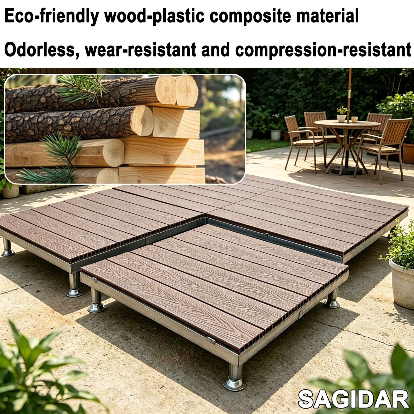 Piattaforma Da Patio Esterno Modulare Con Telaio Regolabile In Altezza