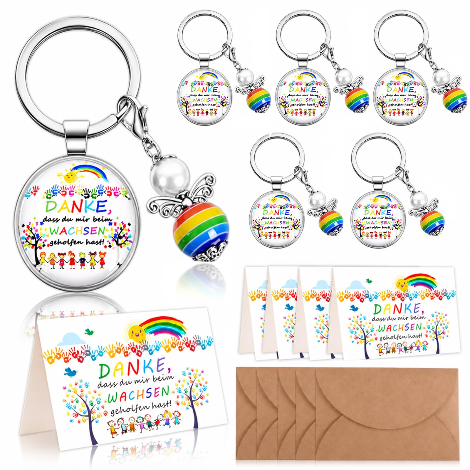 Schutzengel Schlüsselanhänger,Kindergarten Abschiedsgeschenk,Abschiedsgeschenk Lehrerin,Kleine Geschenke für Erzieher mit Schlüsselanhänger,Dankeskarte,Umschläge für Lehrer Tagesmutter Kita