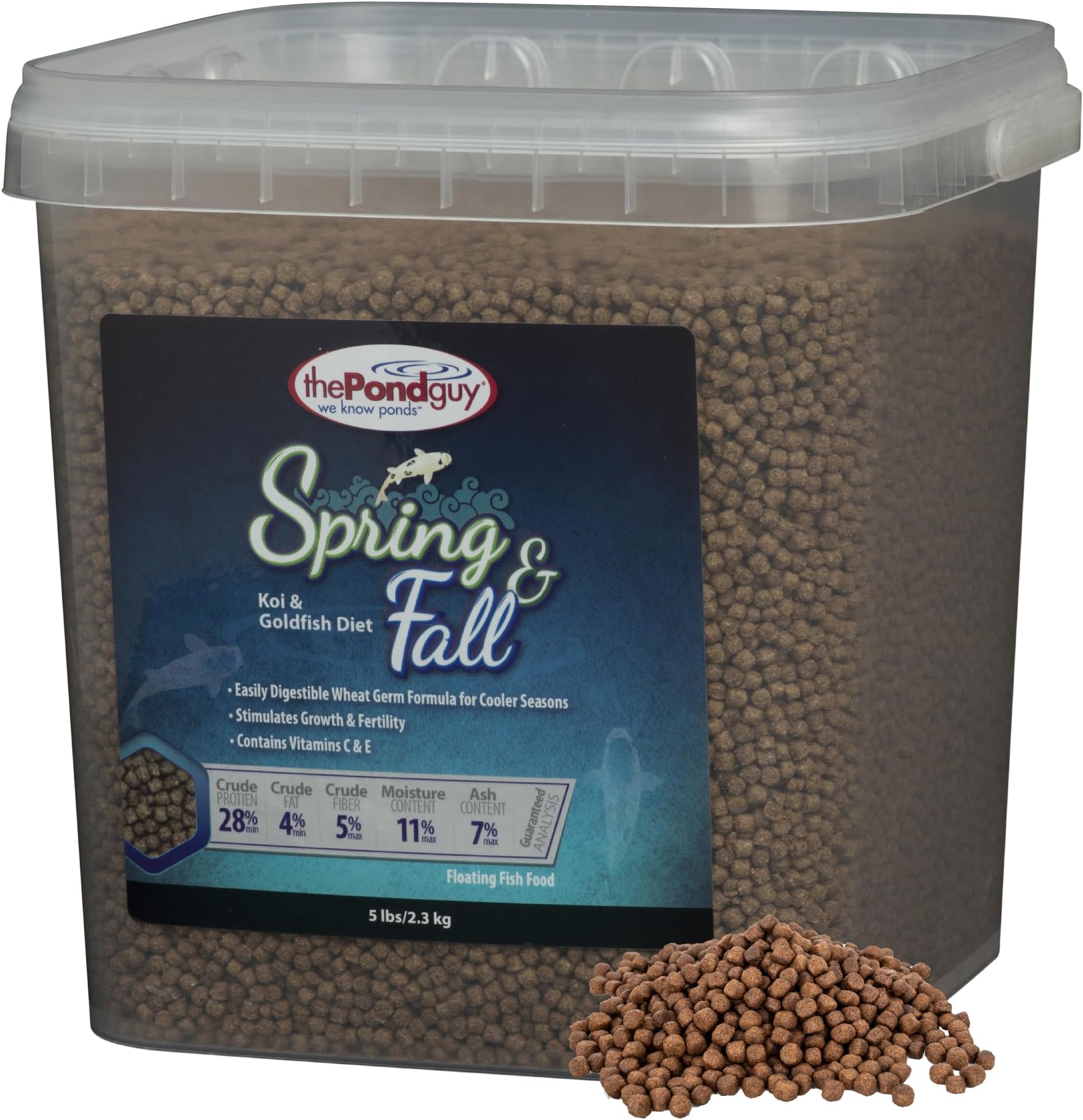 Spring & Fall Wheat Germ Fish Food for Koi & Goldfish, Premium Cold Weather Floating Pellets, Healthy Formula for Winter Nutrition, 5 lbs