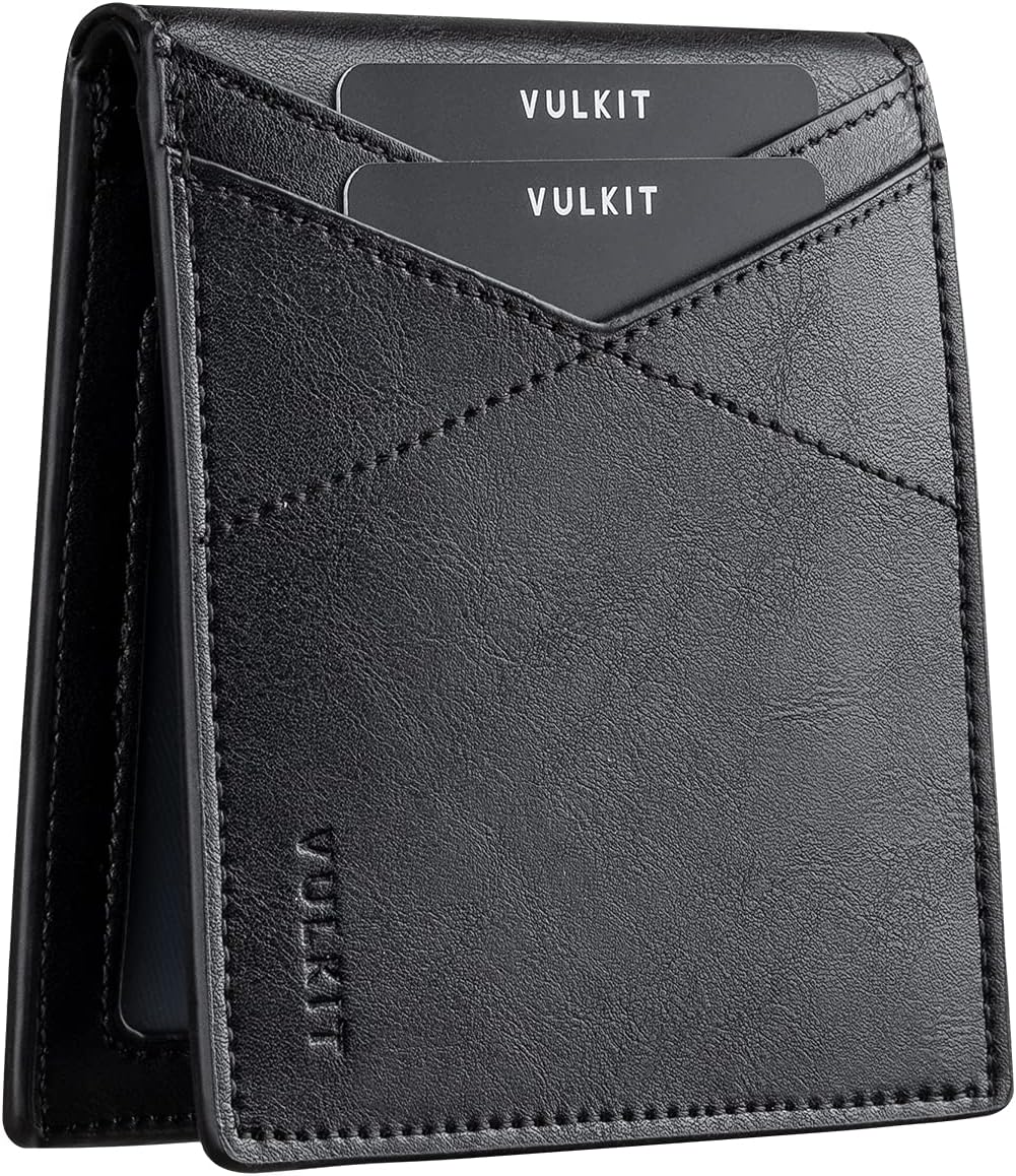 VULKIT Men's Wallet Minimalist Leather Bi-fold Wallet Rfid Blocking with ID Window
