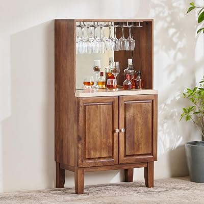 Centre Giza Faux Marble Top Bar Cabinet - Beige and Brown