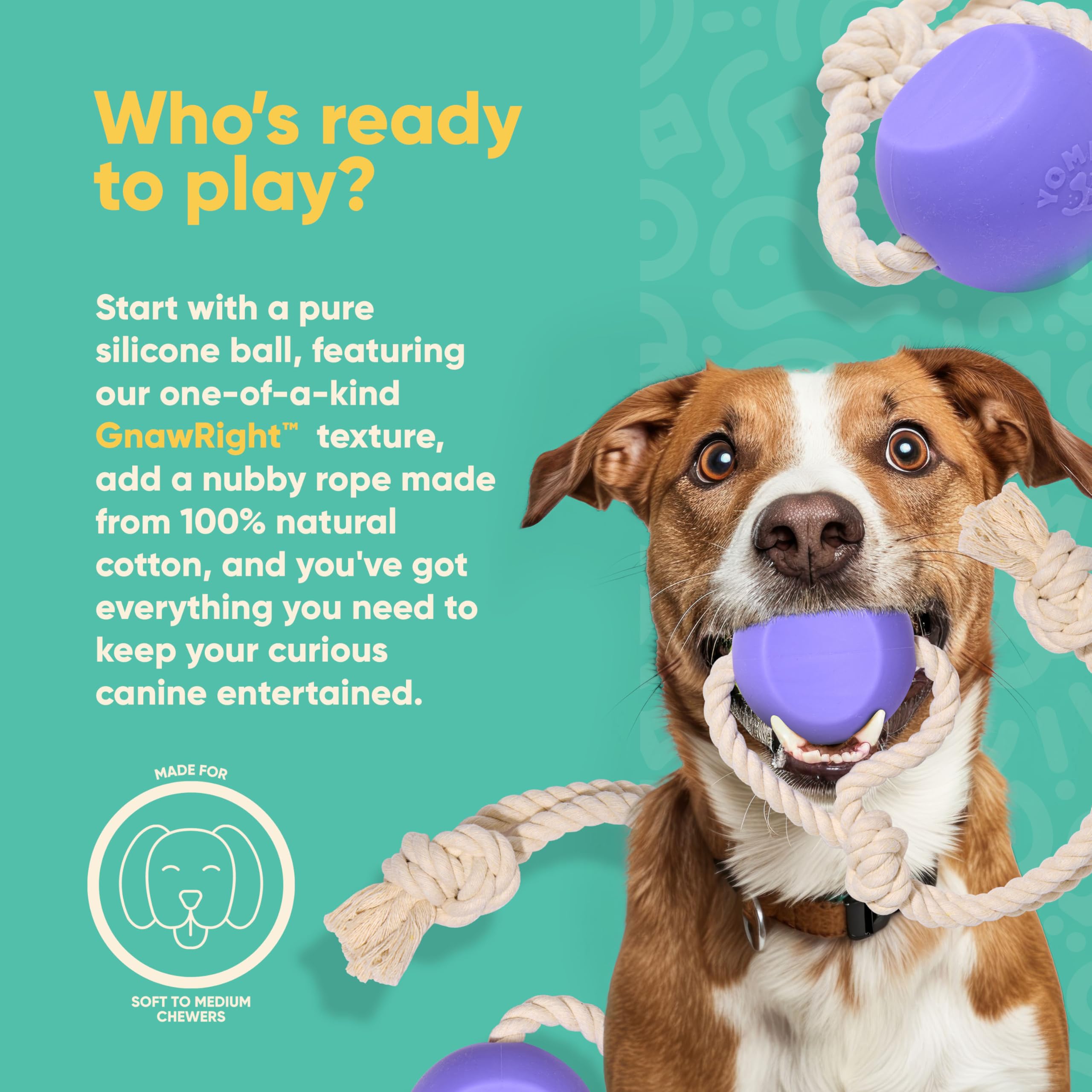 Yomp BallRope - Juguete para tirar y tirar para perros, juguete interactivo para buscar al aire libre diseñado para un juego seguro de mascotas, hecho de silicona texturizada y no tóxica, para