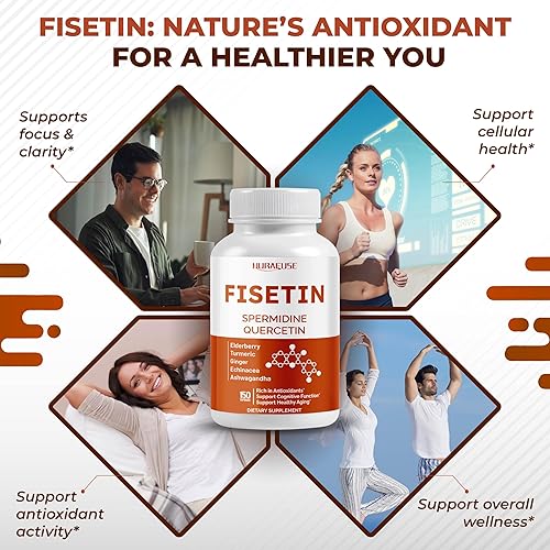 Miniatura 4 de Fisetin Fórmula 10 en 1 - con resveratrol de quercetina de espermidina, saúco, cúrcuma sin OMG, sin gluten, sin soja
