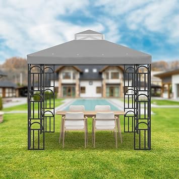 10x10 Replacement Canopy Top Cover for Gazebo, Double-Tiered Cover for Sunshade and Grill Gazebos, Water-Resistant Polyester Canopy for Yard, Patio, Garden Gray