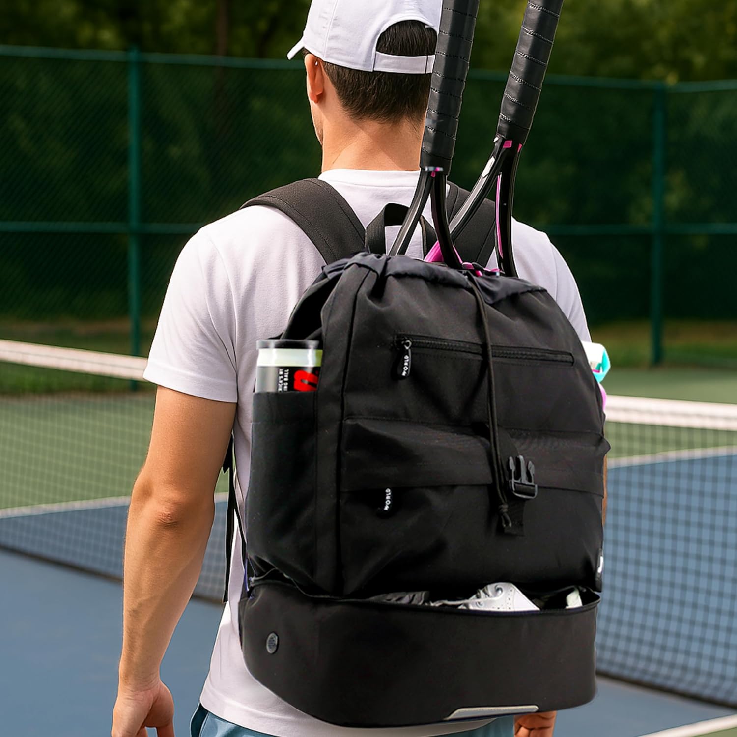 J World Ace 2 Racket Tennis Backpack for Women Men. Badminton Squash Pickleball Bag. Kids Sports Gym Bag w/Shoe Compartment