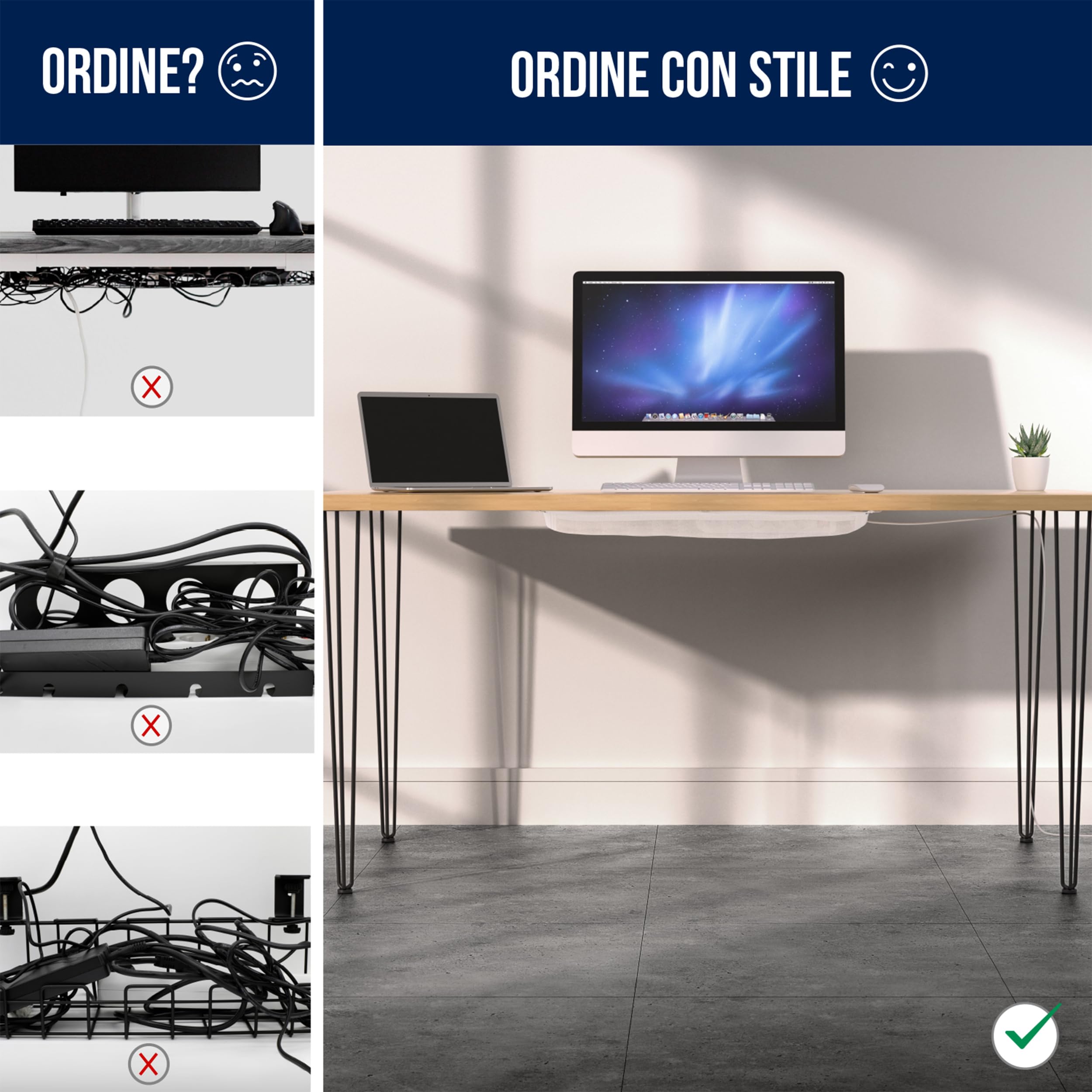 Cable management scrivania - Raccogli cavi scrivania sotto - Porta cavi scrivania - nascondi cavi scrivania - Organizer cavi scrivania - Passacavi scrivania - canalina passacavi scrivania (bianco)