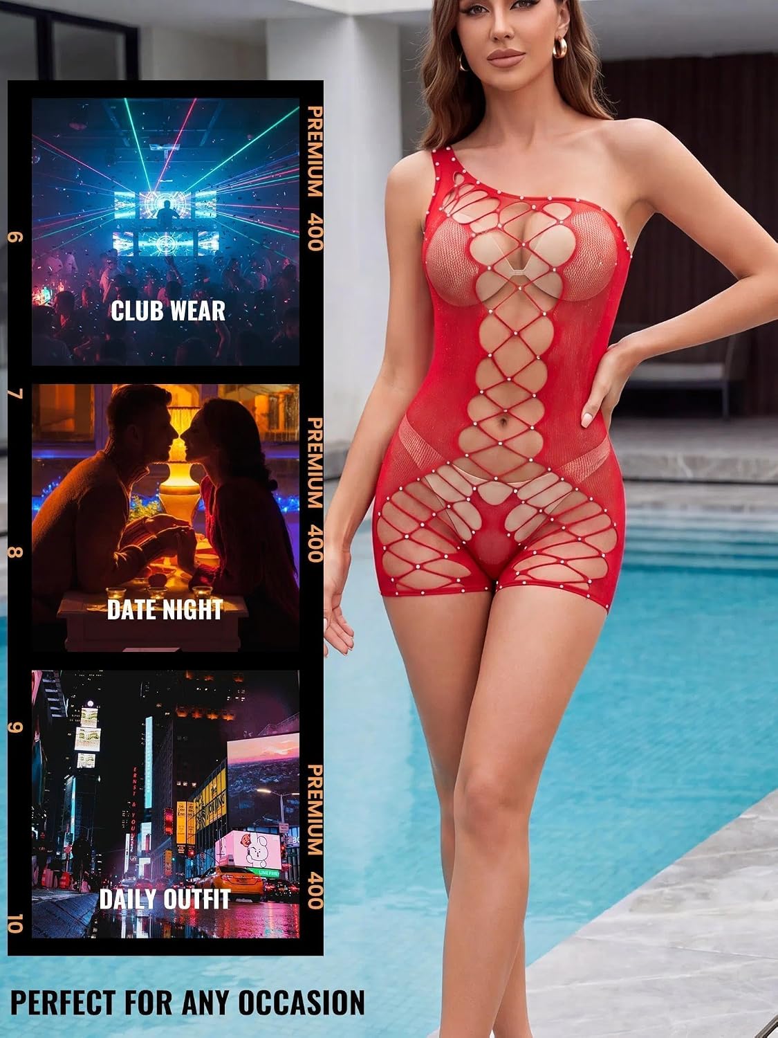 Women's Rhinestone Fishnet Bodysuit Club Dance Wear | Sparkling Rhinestone Decoration, Sleeveless Fishnet Mesh Cut, High Stretch Slim Fit, Ideal For Nightclub Stage Dance Wear
