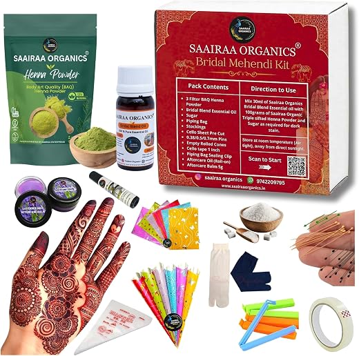Saairaa Organics Bridal Mehendi Kit | DIY Organic Cone Making kit | All your Bridal Mehendi essentials in one kit | Make 1...