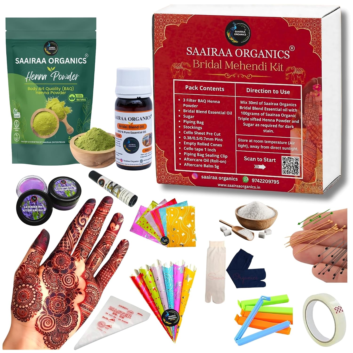 Saairaa Organics Bridal Mehendi Kit | DIY Organic Cone Making kit | All your Bridal Mehendi essentials in one kit | Make 1... - Review, Price and Buying Guide