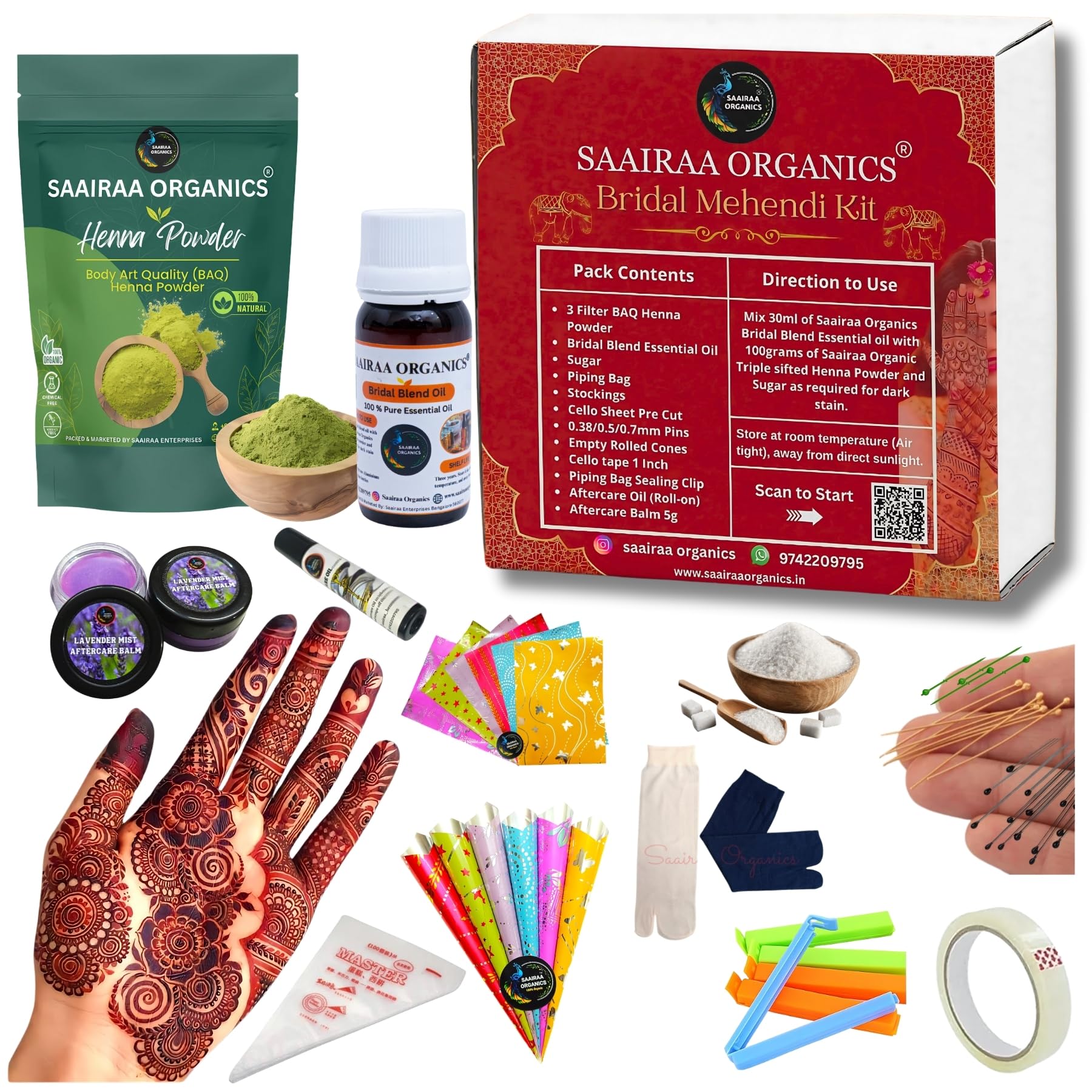 Saairaa Organics Bridal Mehendi Kit | DIY Organic Cone Making kit | All your Bridal Mehendi essentials in one kit | Make 14 - 16 Organic Cones | Enriched with Bridal blend mix-image-25