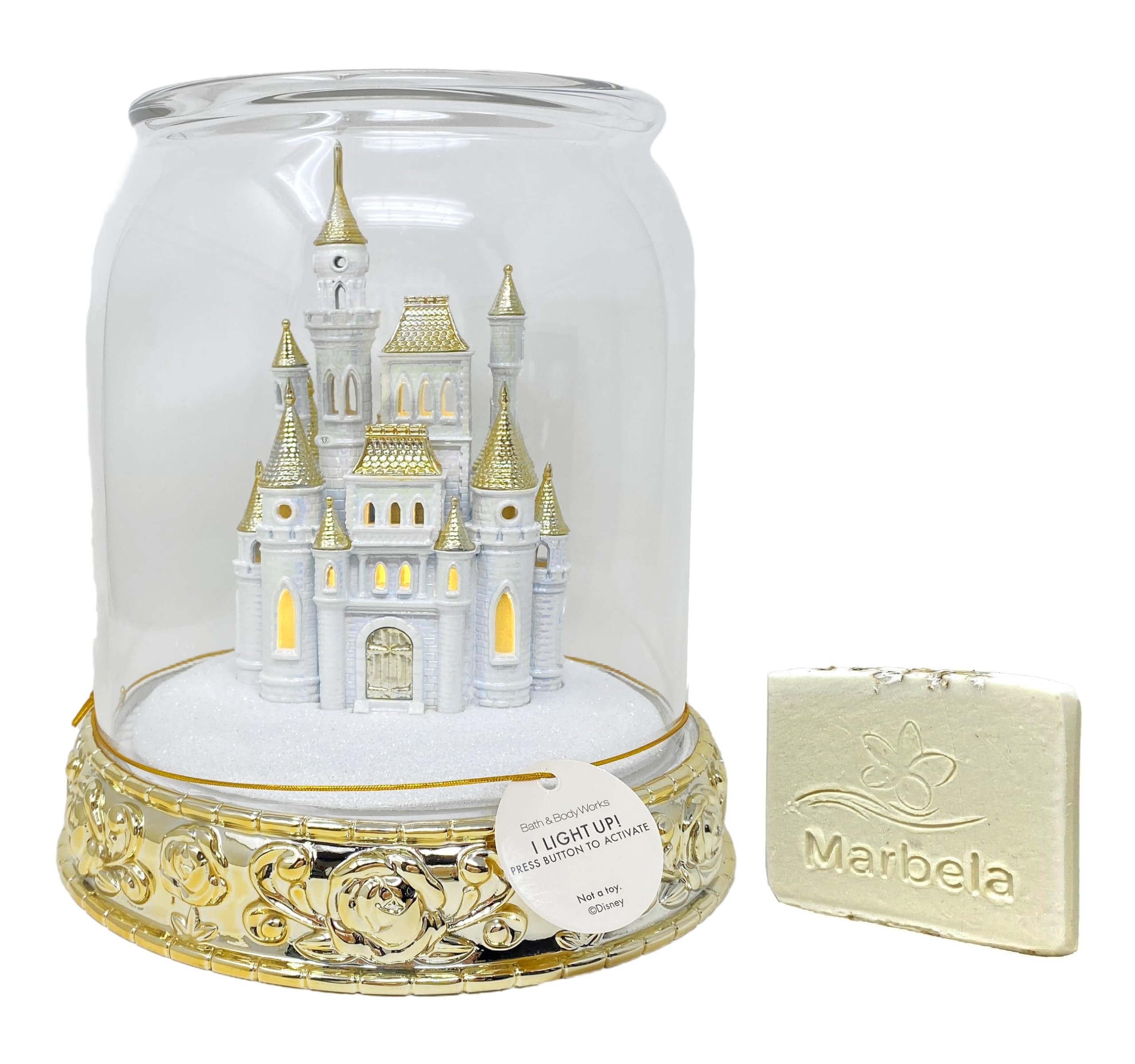 Bath & Body Works Limited Edition Princess Collection Light-up Castle Cloche 3-Wick Candle Holder with a Natural Oats Sample Soap