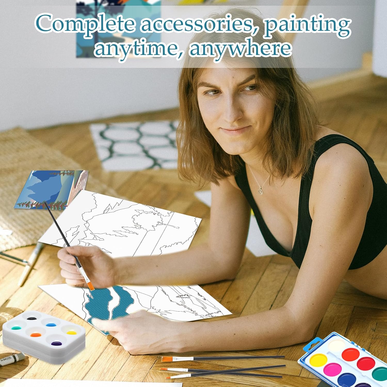 Ctosree 12 Sets Pre Drawn Canvas Kit for Painting Adults Sip and Paint Kit Art Pre Printed Canvas Bulk for Easter Mother's Day Gifts Adult's Date Night(Landscape,8 x 10 in)