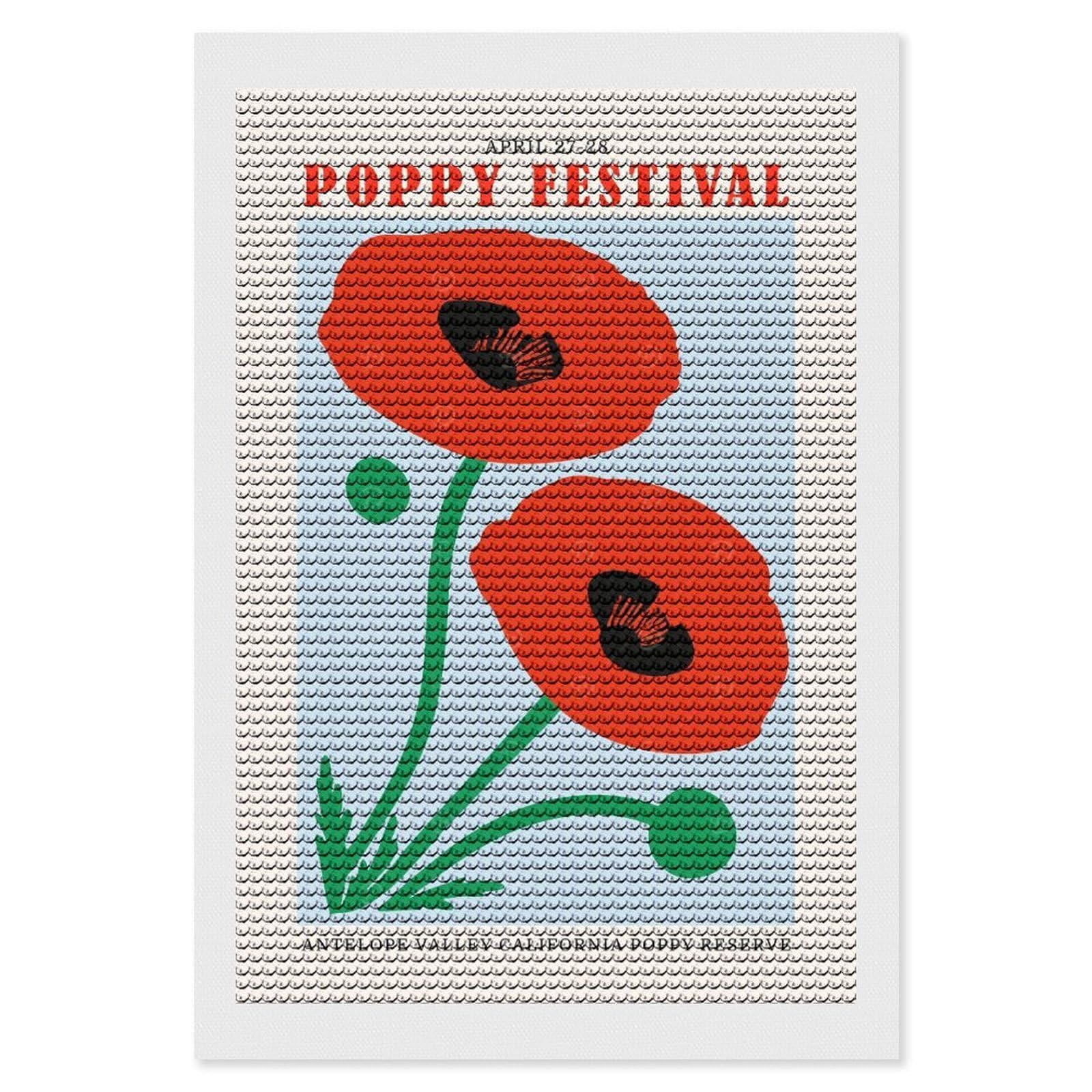 Junmoney California Poppy Festival Diamond Painting Canvas Set 8"x12", Easy to Enjoy, Adhesive Canvas, Office Decor, Holiday Gift Idea, with Tool Kit