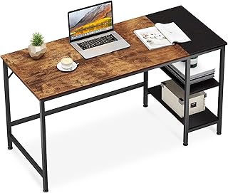 JOISCOPE Computer Desk, Office Work Desk with 2 Shelves, Laptop Table for student, worker, Study Table, Writing Desk for Bedroom, Home, Office, Large Rustic Desk,152 x 60 x 75 cm(Vintage Oak Finish)