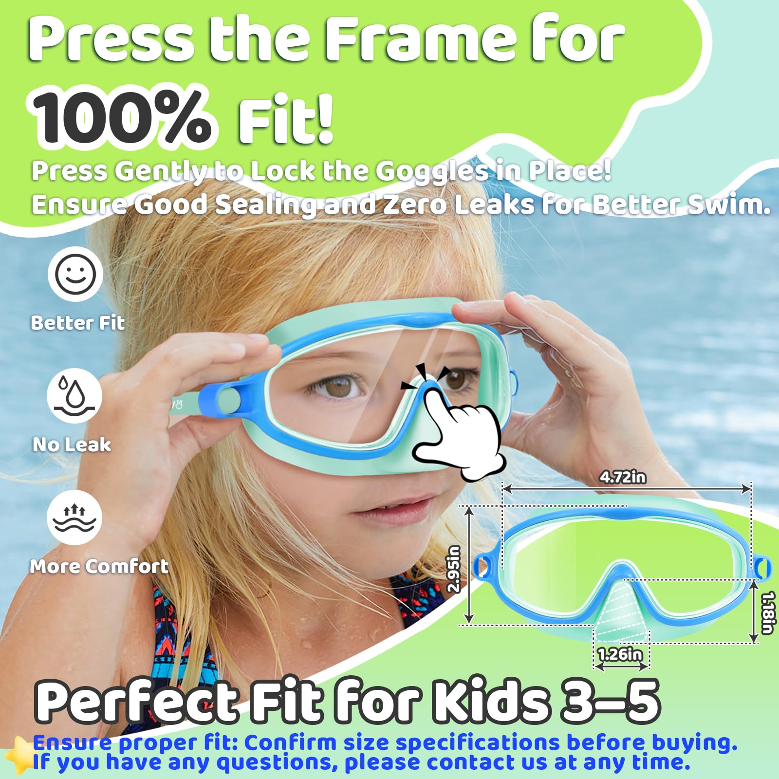Vvinca Lot de 2 lunettes de natation pour enfants avec cache-nez, masque de plongée large vue anti-buée, UV, anti-éclats pour enfants de 3 à 6 ans