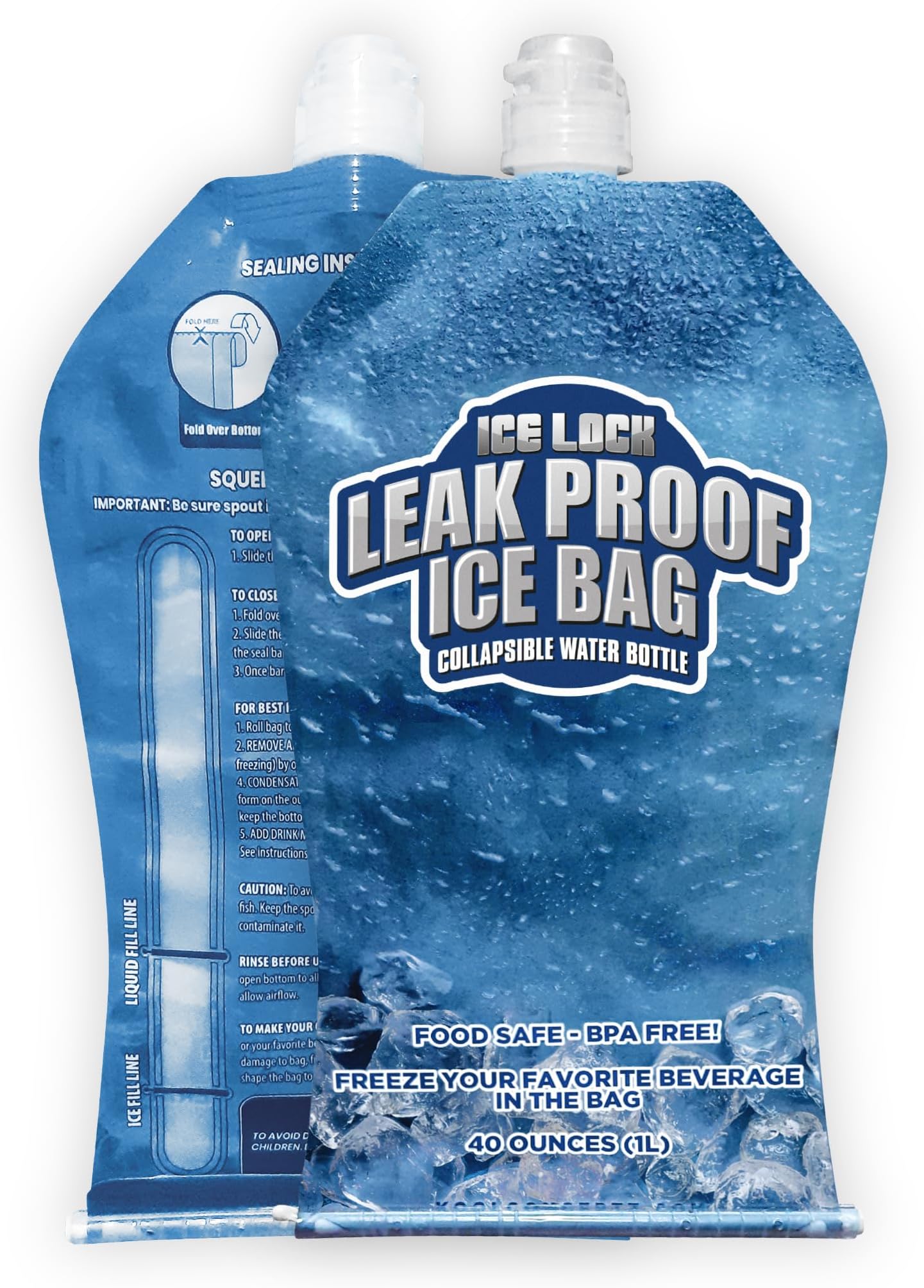 Large Leakproof Ice Bag. Reusable Ice Pack for Cooler - Long Lasting Instant Cooler Ice Packs - Drop in Cubed Ice to Make Cold, Dry Freezer Packs for Coolers - Drink Your Ice When It Melts
