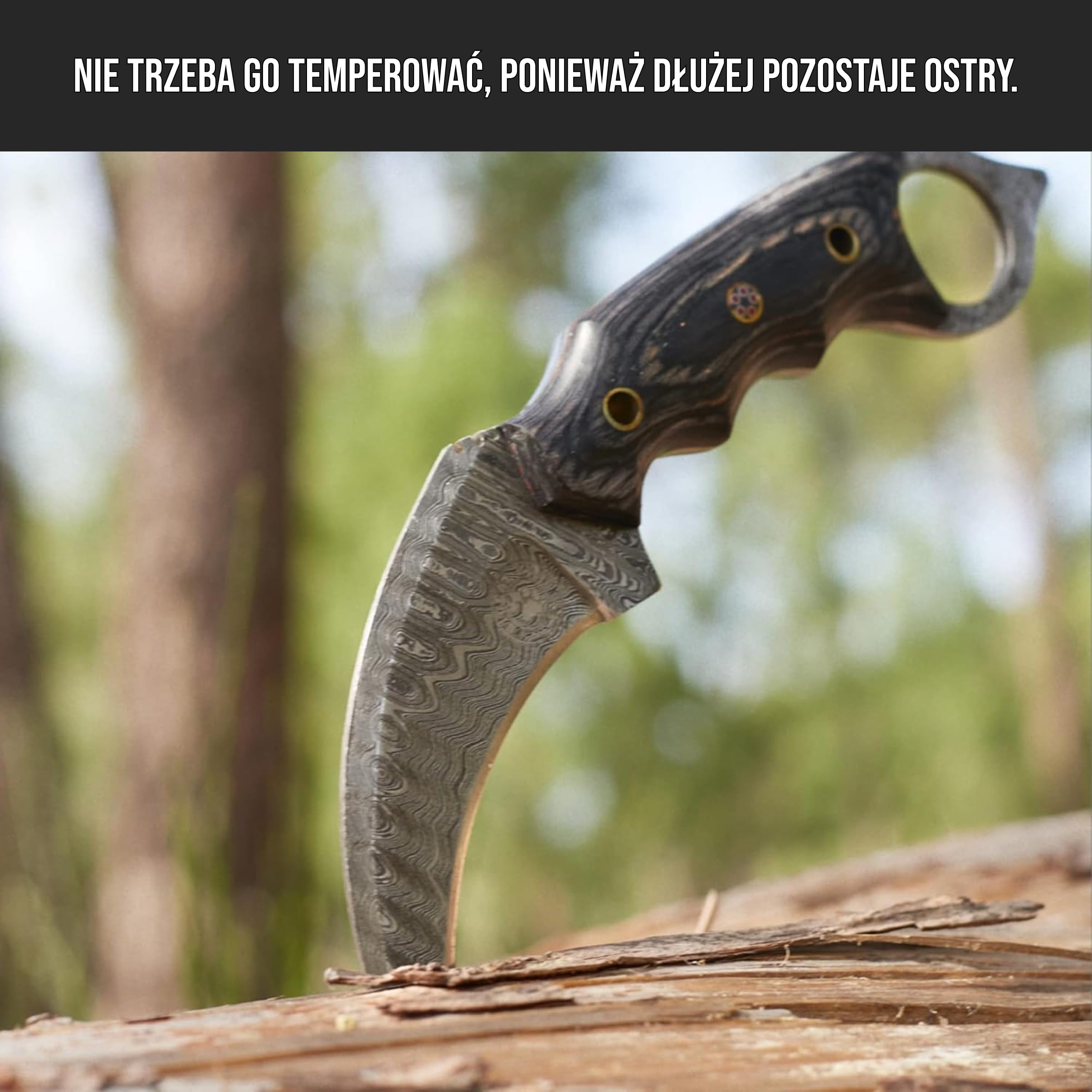 BIGCAT ROAR Nóż Karambit Damascus 7,5″ Ręcznie Robiony z Skórzanym Pokrowcem - Idealny do Skórowania, Kempingu, Na Zewnątrz - Pełno Tangowy Nóż Karambit z Rączką z Drewna Orzechowego - Desert Fox