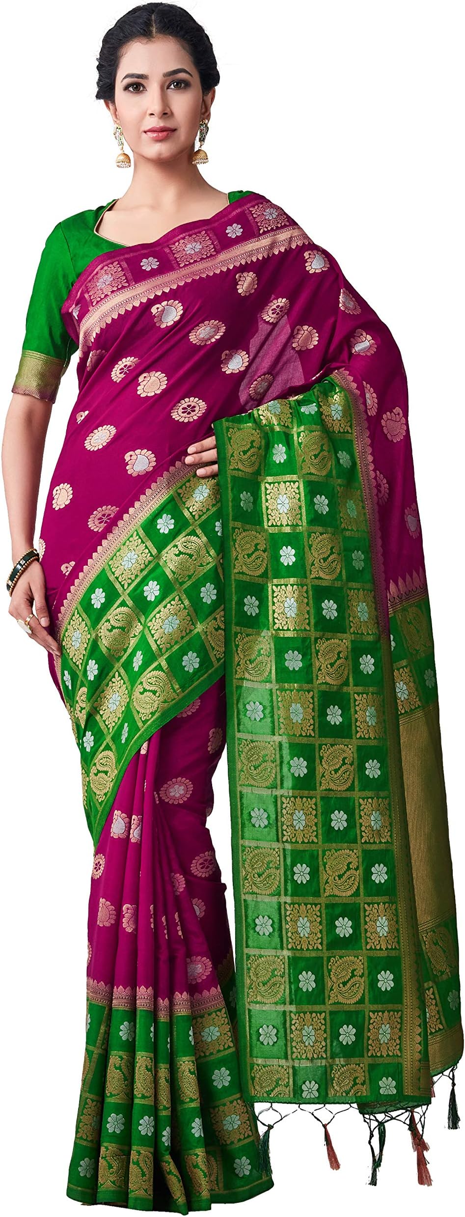 MIMOSAKanjivaram Style Art Silk saree Color: Purple (4435-2407-2D-MEJ-GRN)